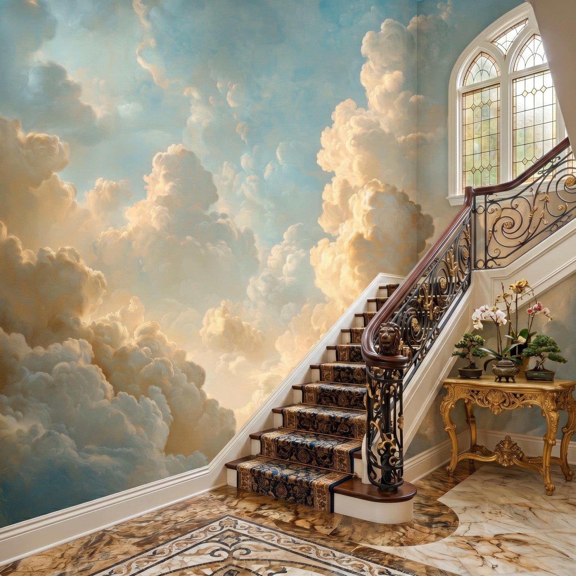 Vintage Cloud Wallpaper, Ethereal Sky Wall Mural, Dreamy Bedroom Decor, Aesthetic Peel and Stick Wallpaper, Renaissance Cloud Print-WP0104