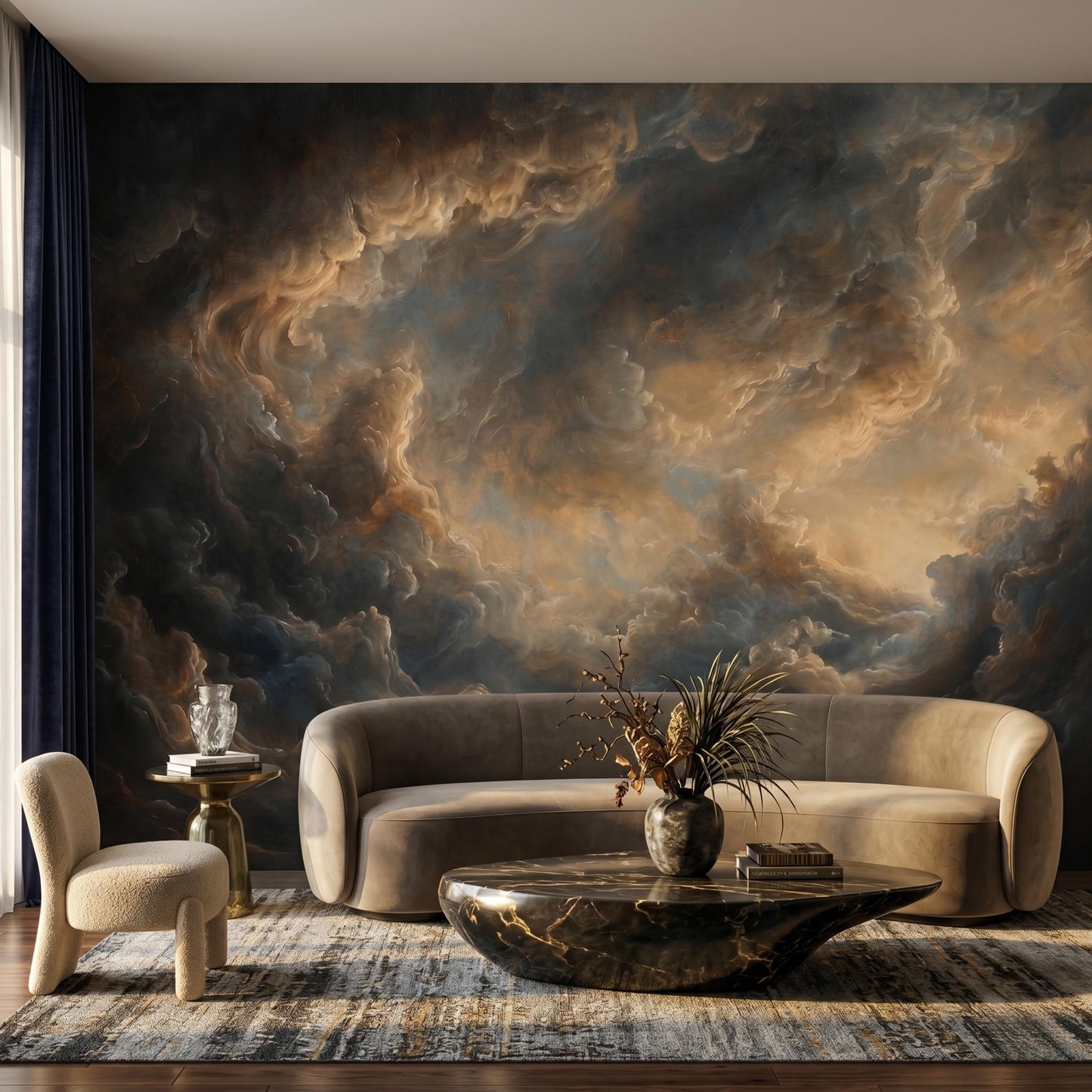 Dark Moody Cloud Wallpaper, Dramatic Ethereal Sky Wall Mural, Vintage Abstract Stormy Clouds, Peel and Stick Removable Accent Wall-WP0105