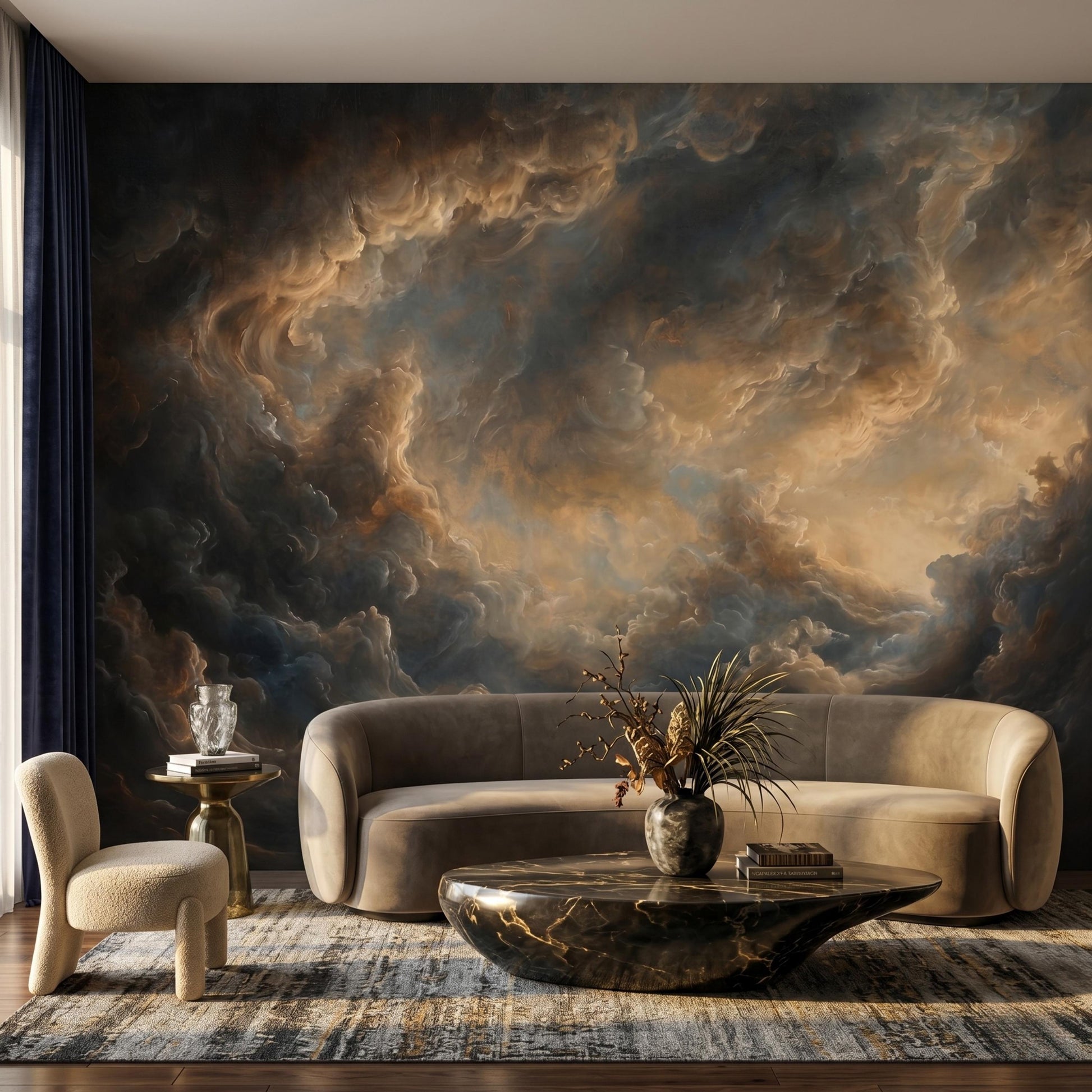 Dark Moody Cloud Wallpaper, Dramatic Ethereal Sky Wall Mural, Vintage Abstract Stormy Clouds, Peel and Stick Removable Accent Wall-WP0105