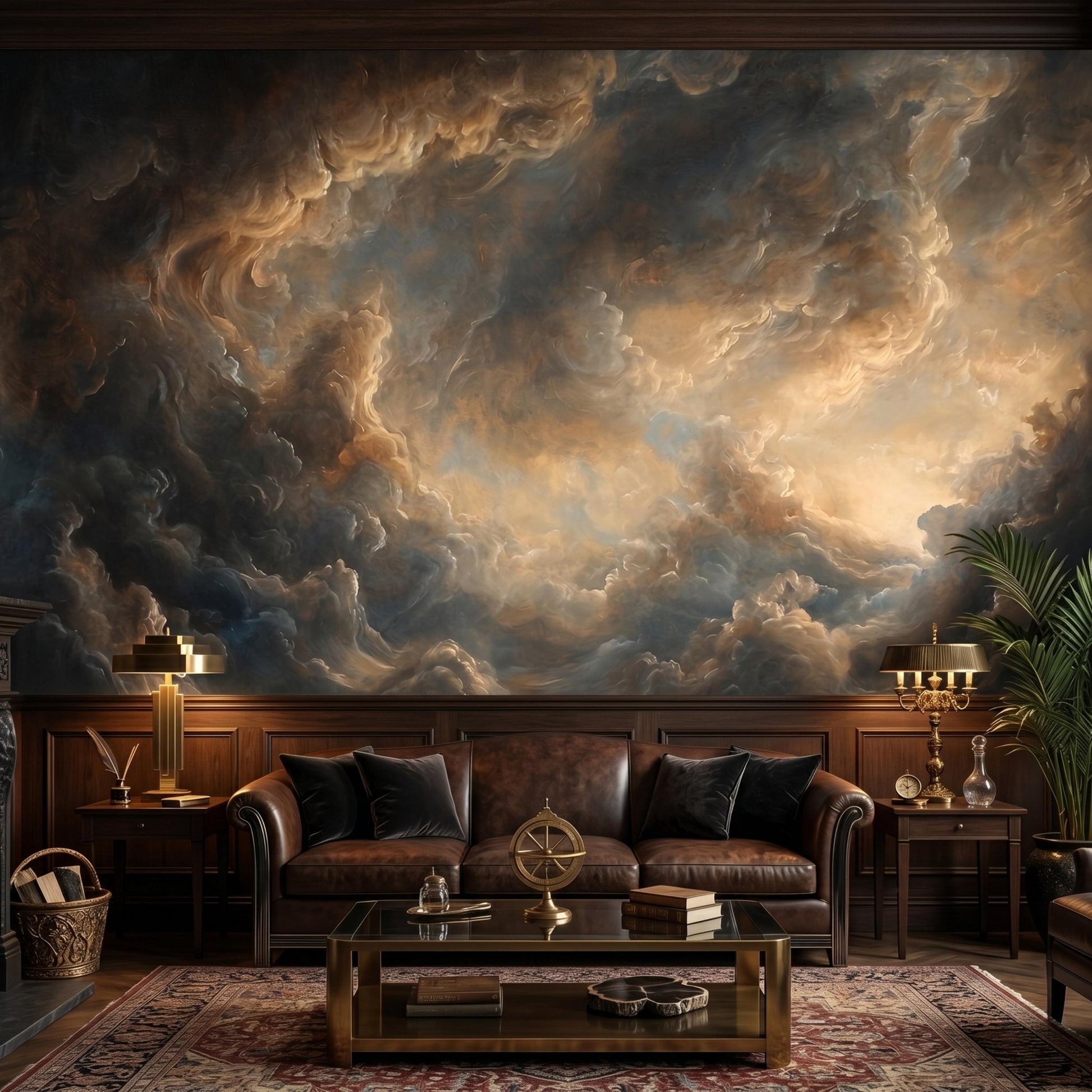 Dark Moody Cloud Wallpaper, Dramatic Ethereal Sky Wall Mural, Vintage Abstract Stormy Clouds, Peel and Stick Removable Accent Wall-WP0105