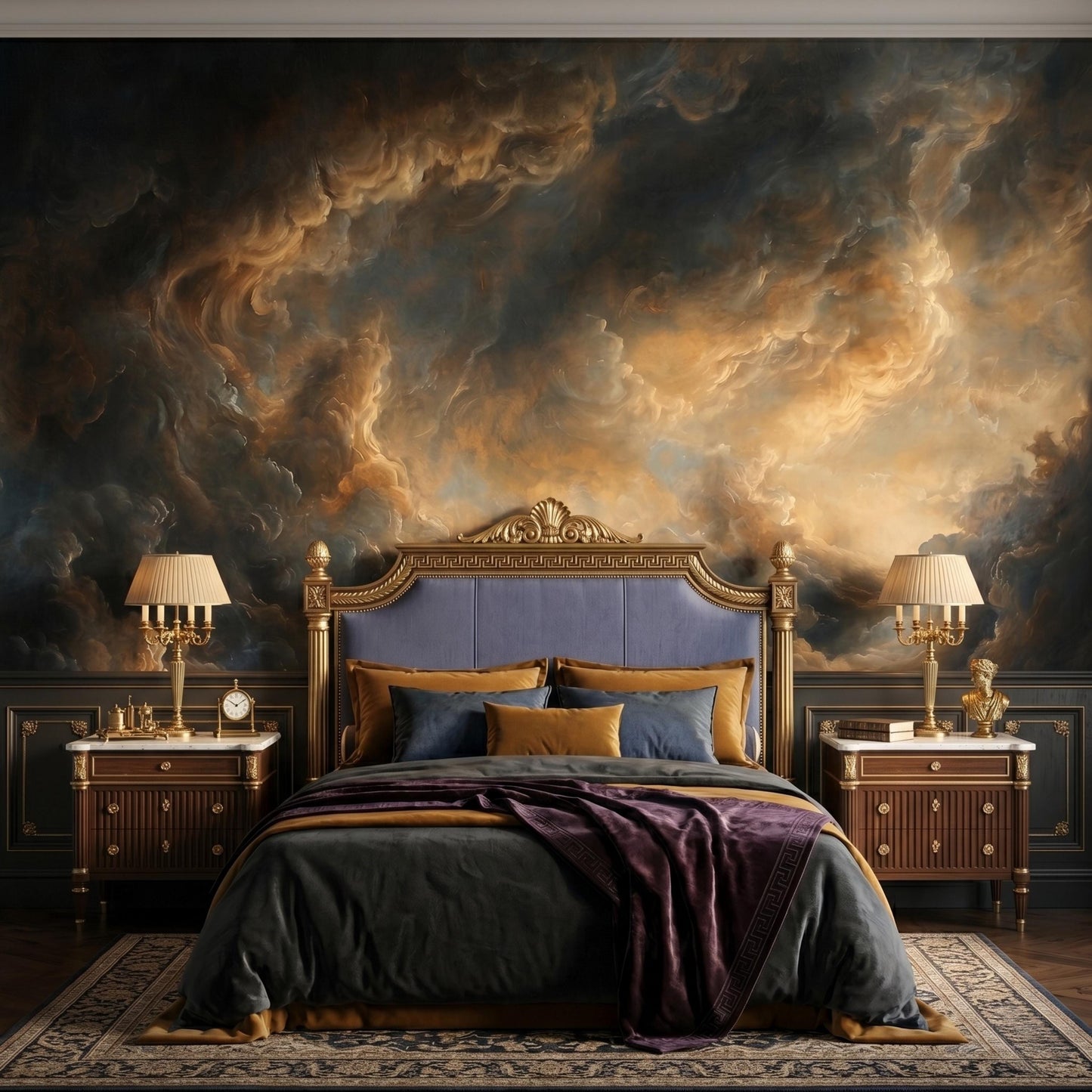 Dark Moody Cloud Wallpaper, Dramatic Ethereal Sky Wall Mural, Vintage Abstract Stormy Clouds, Peel and Stick Removable Accent Wall-WP0105