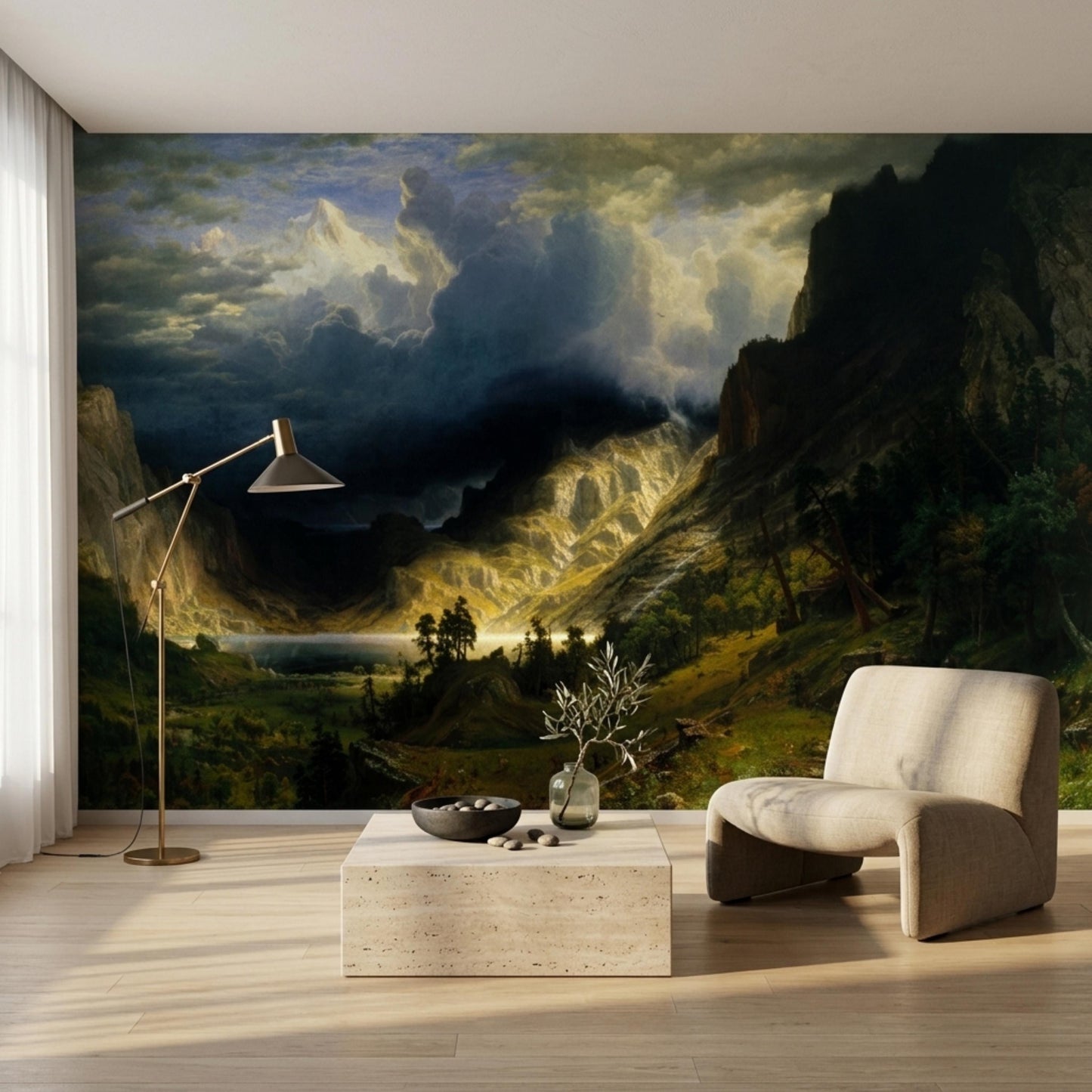 Classic Landscape Wallpaper Mural | Vintage Mountain Oil Painting Wall Decor Peel and Stick-WP0106