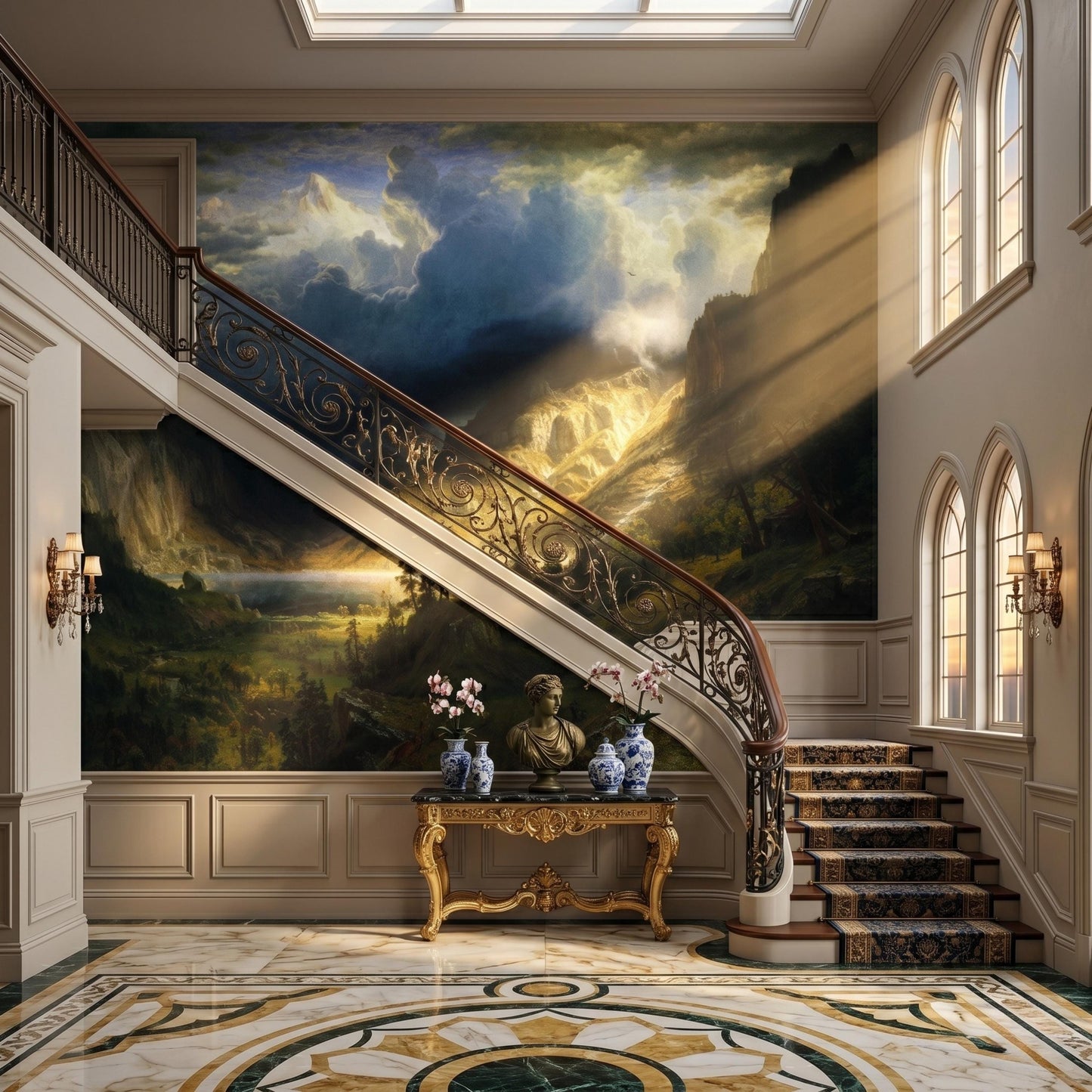 Classic Landscape Wallpaper Mural | Vintage Mountain Oil Painting Wall Decor Peel and Stick-WP0106