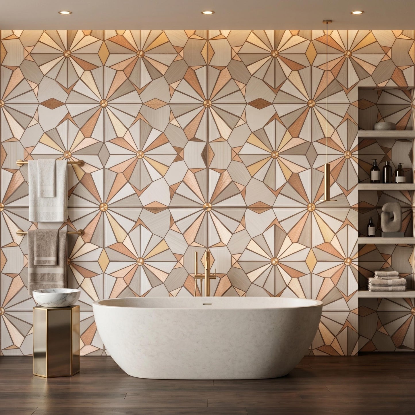 Tan Art Deco Geometric Wood Style Wallpaper, Neutral Mid Century 3D Mural, Earth Tone Peel and Stick Wall Decor for Home Office-WP0111