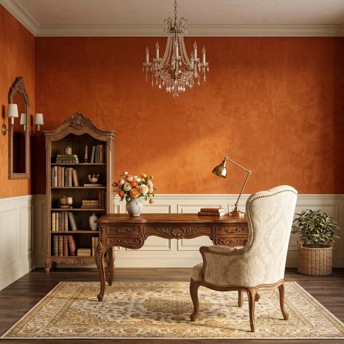 Terracotta Burnt Orange Textured Peel and Stick Wallpaper, French Provincial Wall Decor, Vintage Aesthetic Room Mural, Rustic Office-WP0113