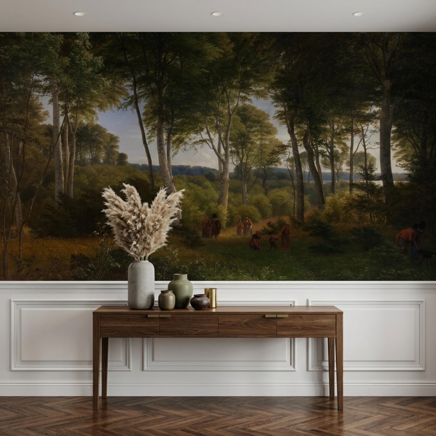 Dark Green Forest Wallpaper, Vintage Landscape Wall Mural, Moody Nature Decor-WP0079