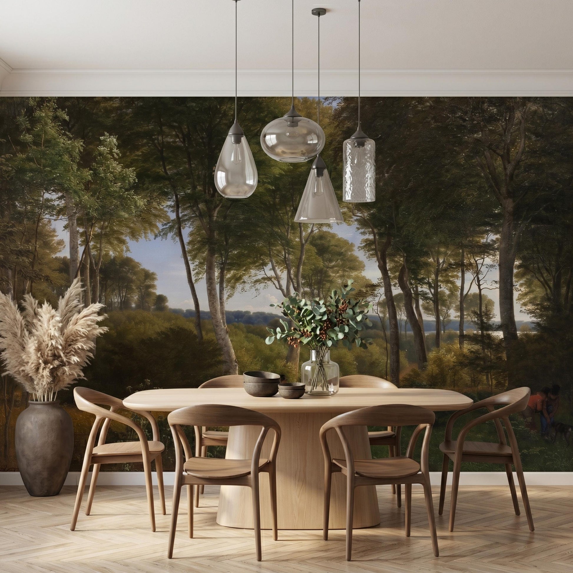 Dark Green Forest Wallpaper, Vintage Landscape Wall Mural, Moody Nature Decor-WP0079
