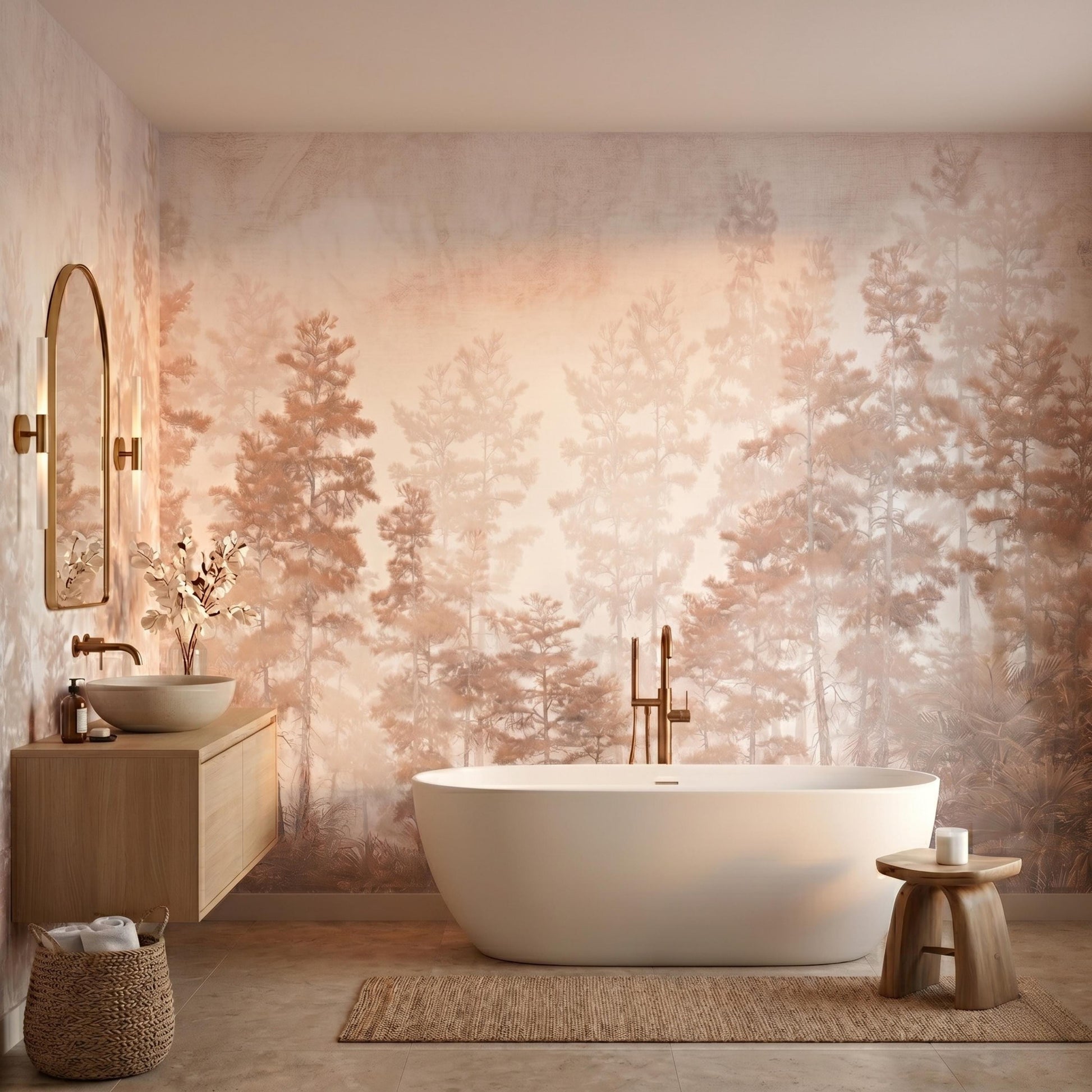 Moody Forest Wallpaper Mural, Vintage Beige Woodland Wall Decor, Sepia Pine Tree Landscape, Neutral Aesthetic Wallpaperl-WP0087