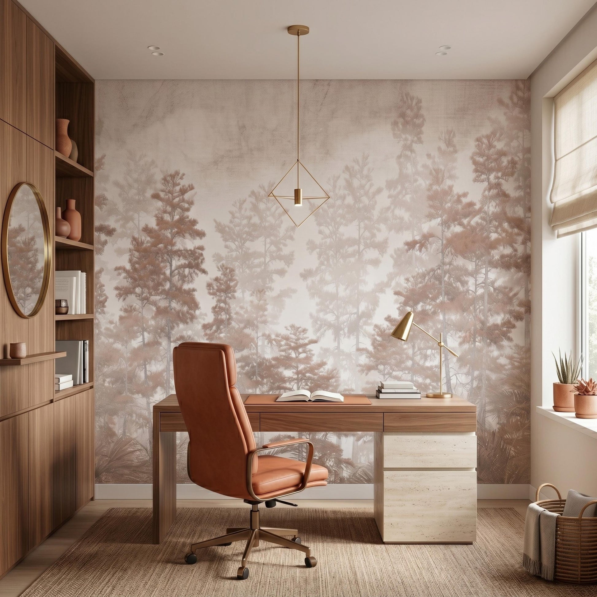 Moody Forest Wallpaper Mural, Vintage Beige Woodland Wall Decor, Sepia Pine Tree Landscape, Neutral Aesthetic Wallpaperl-WP0087