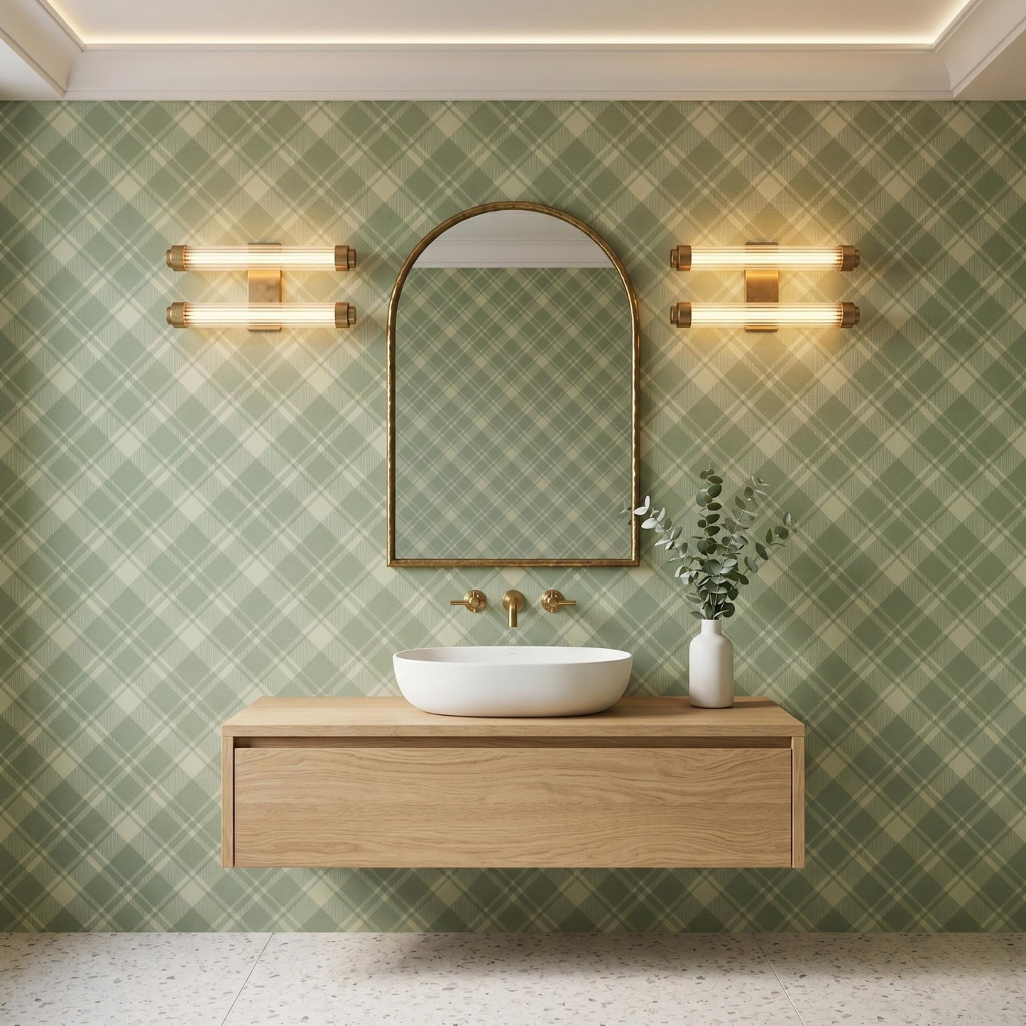 Preppy Sage Green Plaid Wallpaper, Checkered Removable Wall Mural, Tartan Peel and Stick Vintage Geometric Wall Decor-WP0098