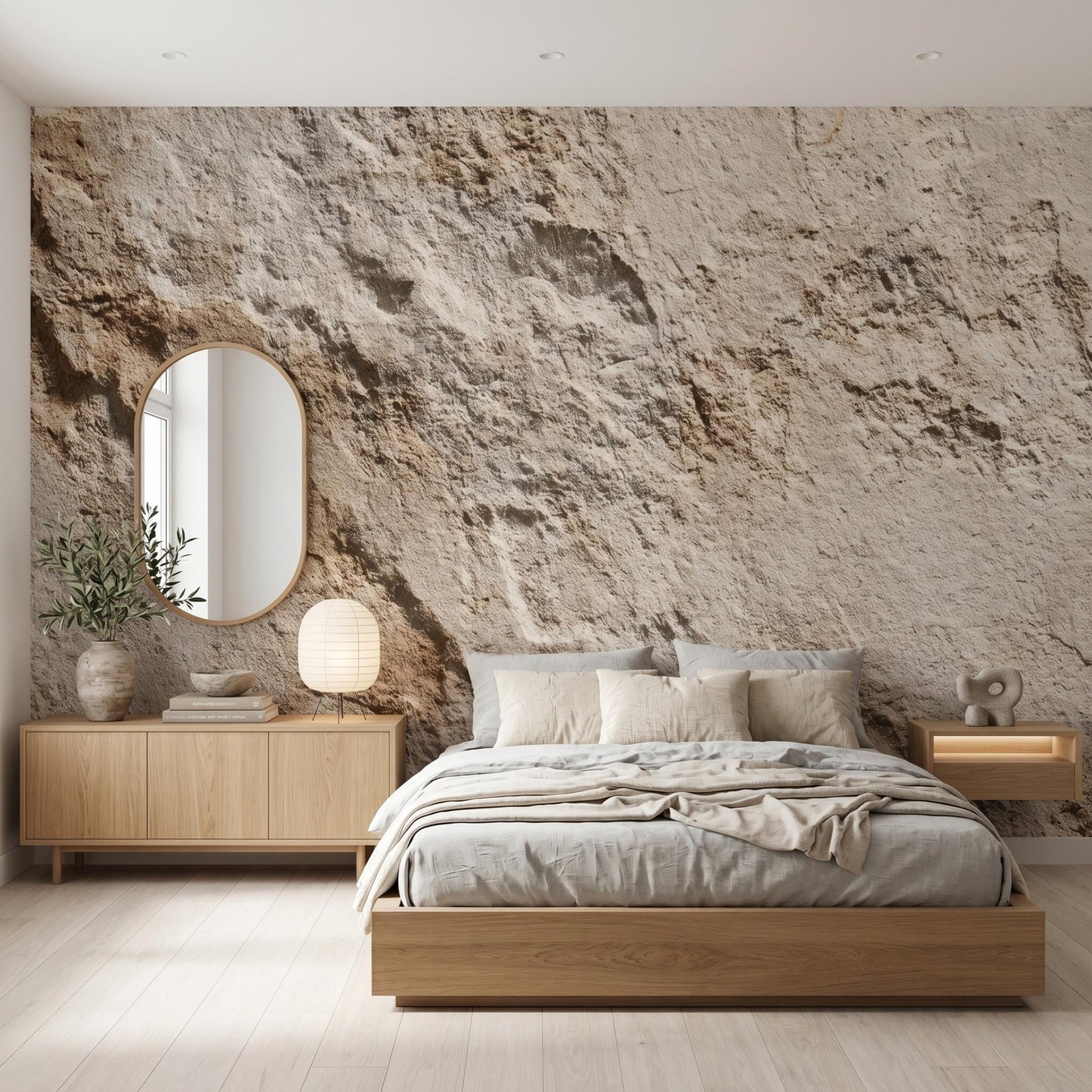 Faux Stone Wallpaper Peel and Stick, Natural Rock Wall Mural,Rustic Travertine Texture Wall Decor Earthy Wabi Sabi Bathroom Wallpaper-WP0101