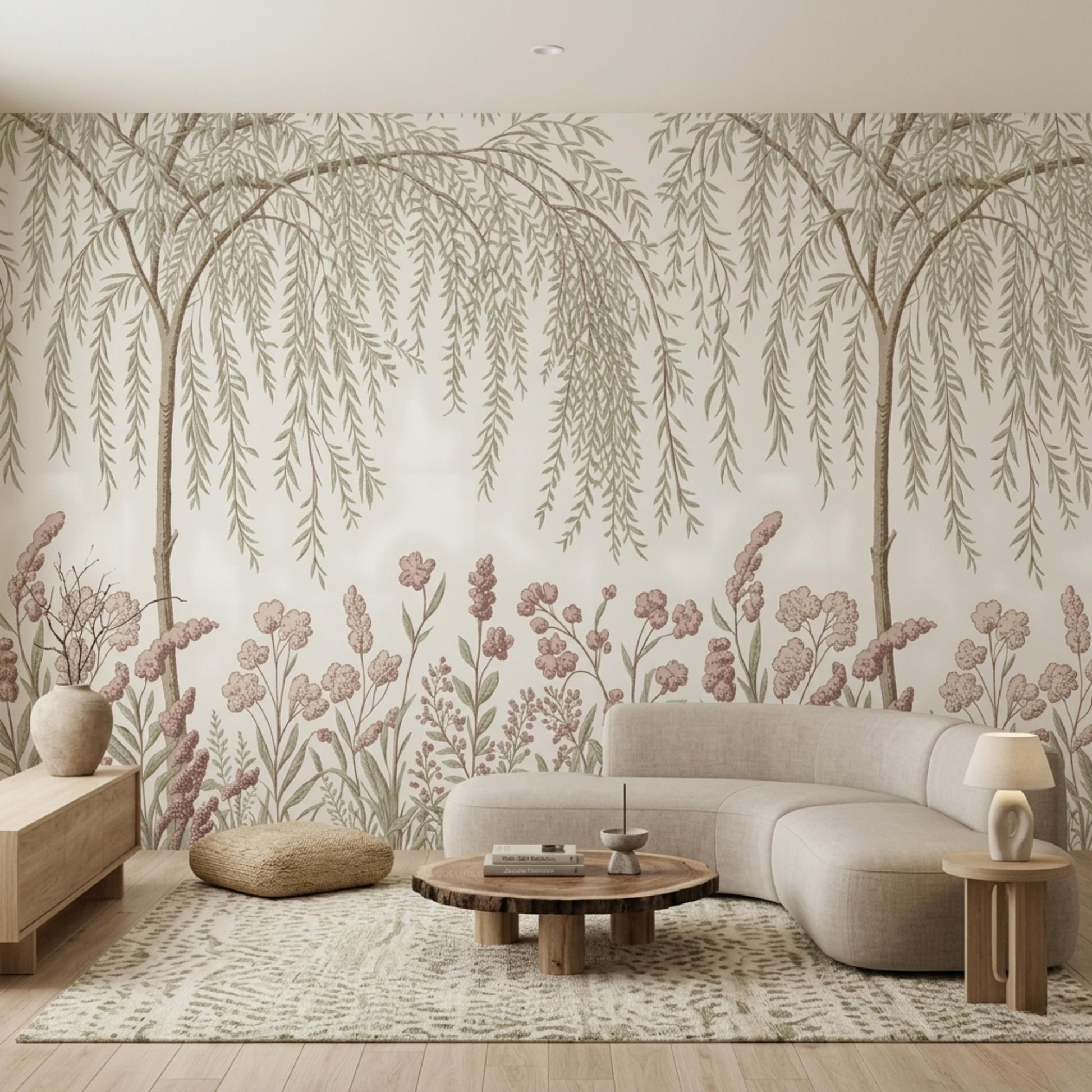 Vintage Willow Tree Wallpaper, Muted Floral Wall Mural, Peel and Stick Botanical Wallpaper, Elegant Living Room Decor-WP0103
