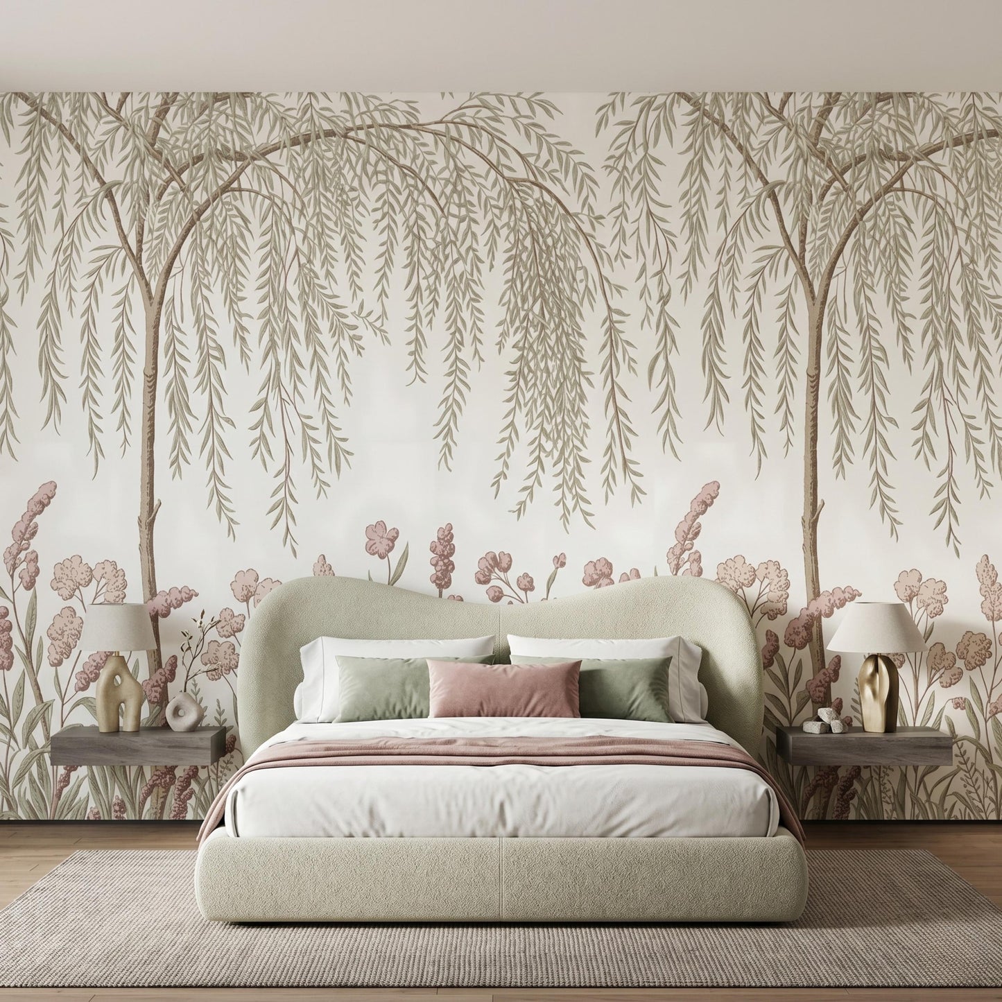 Vintage Willow Tree Wallpaper, Muted Floral Wall Mural, Peel and Stick Botanical Wallpaper, Elegant Living Room Decor-WP0103