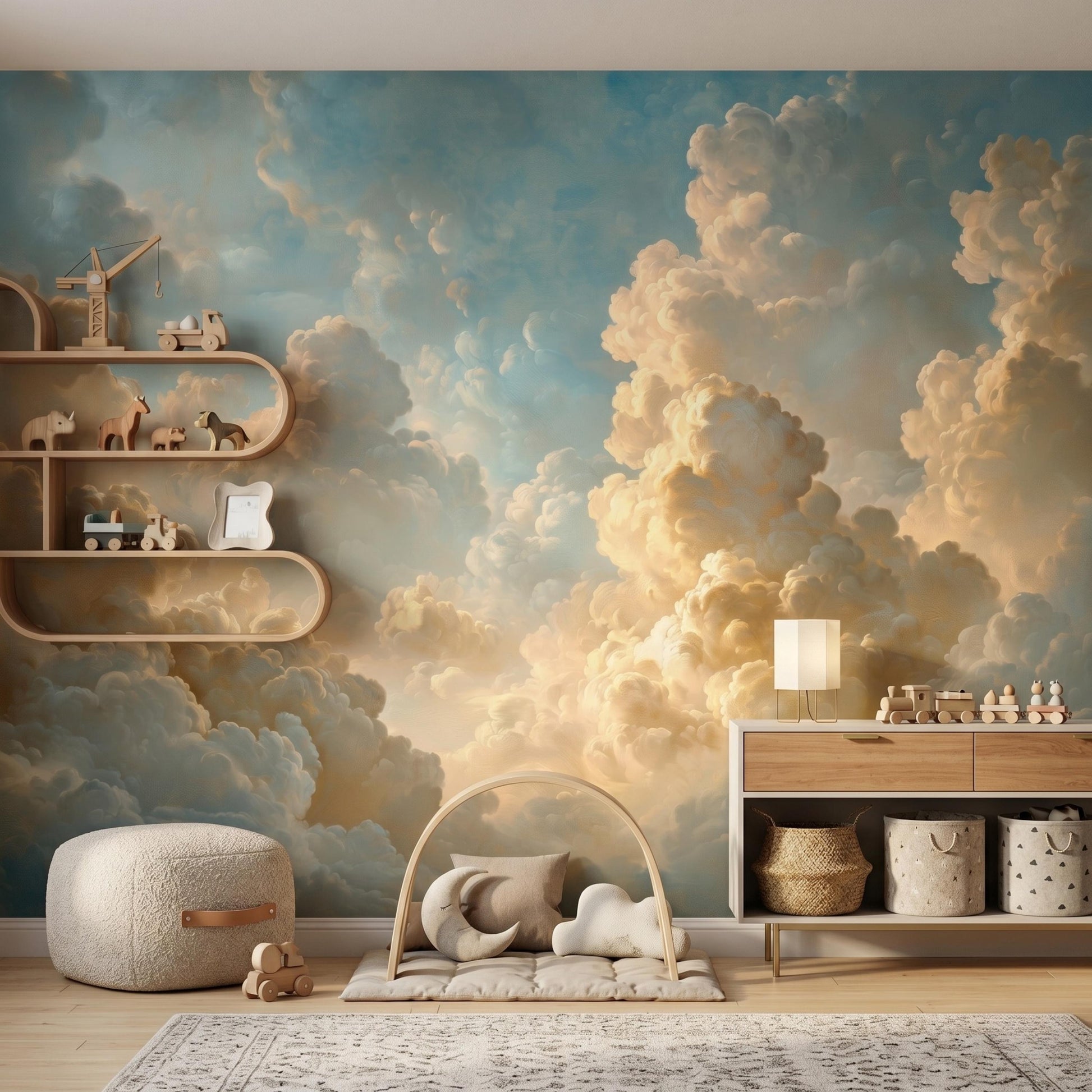 Vintage Cloud Wallpaper, Ethereal Sky Wall Mural, Dreamy Bedroom Decor, Aesthetic Peel and Stick Wallpaper, Renaissance Cloud Print-WP0104