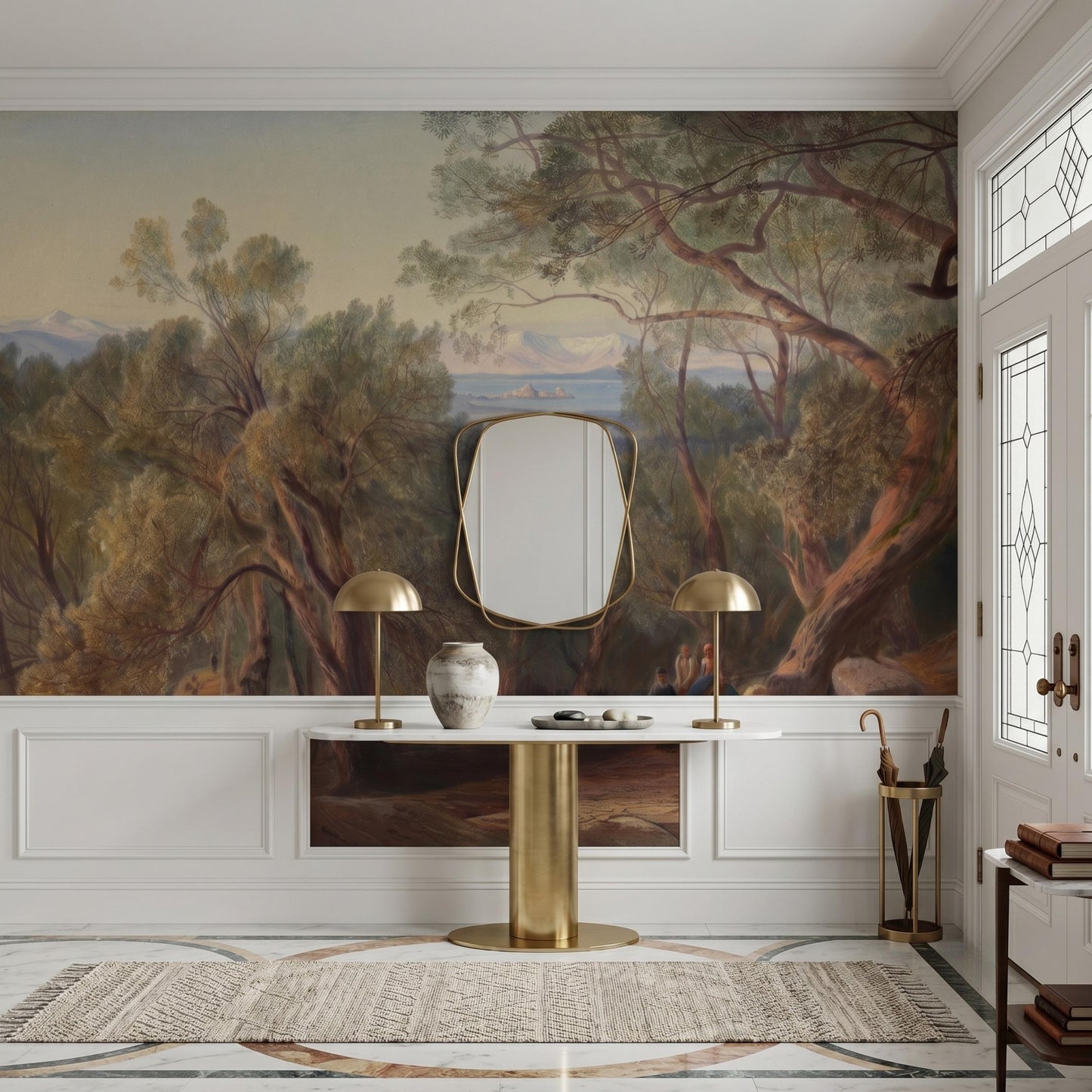 Vintage Tuscany Landscape Peel and Stick Wallpaper, Antique Scenic Wall Mural, Moody Renaissance Oil Painting, Removable Wall Decor-WP0130