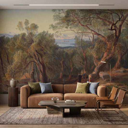 Vintage Tuscany Landscape Peel and Stick Wallpaper, Antique Scenic Wall Mural, Moody Renaissance Oil Painting, Removable Wall Decor-WP0130