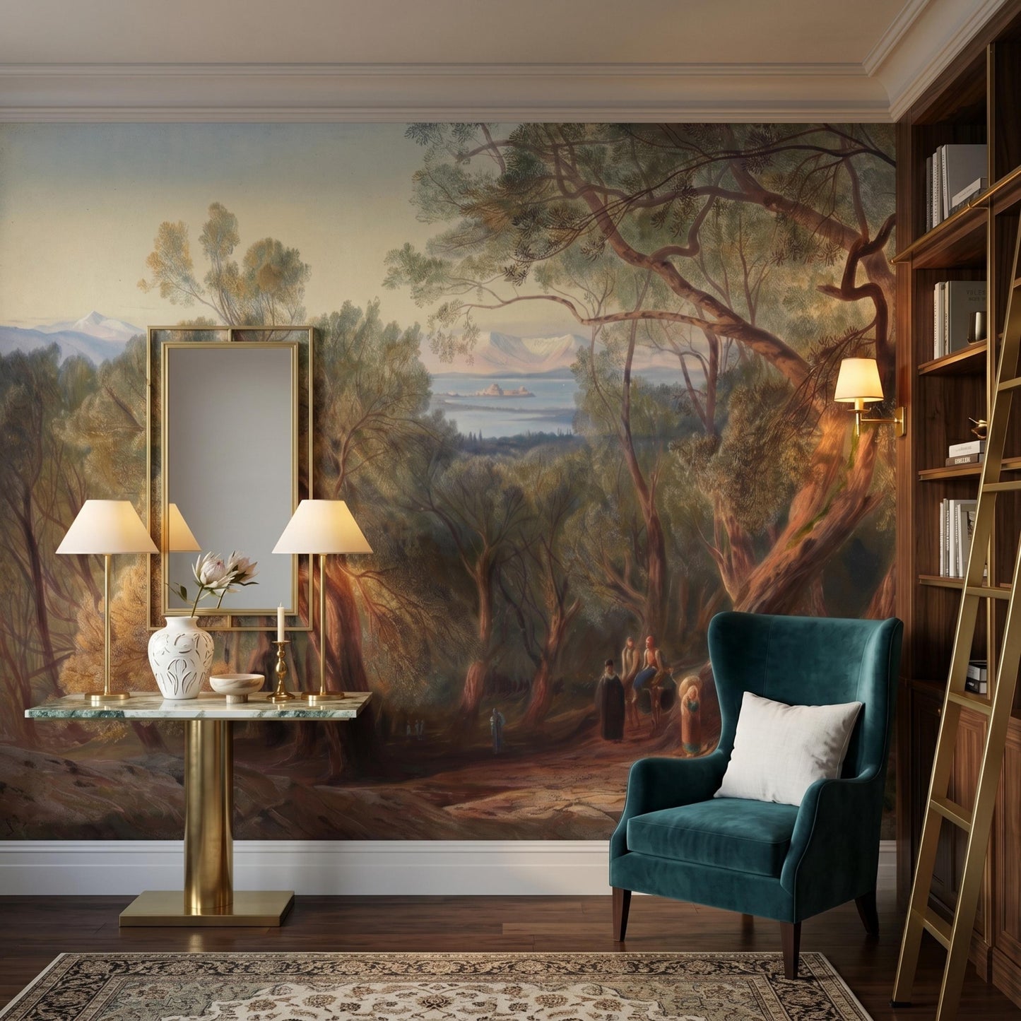 Vintage Tuscany Landscape Peel and Stick Wallpaper, Antique Scenic Wall Mural, Moody Renaissance Oil Painting, Removable Wall Decor-WP0130