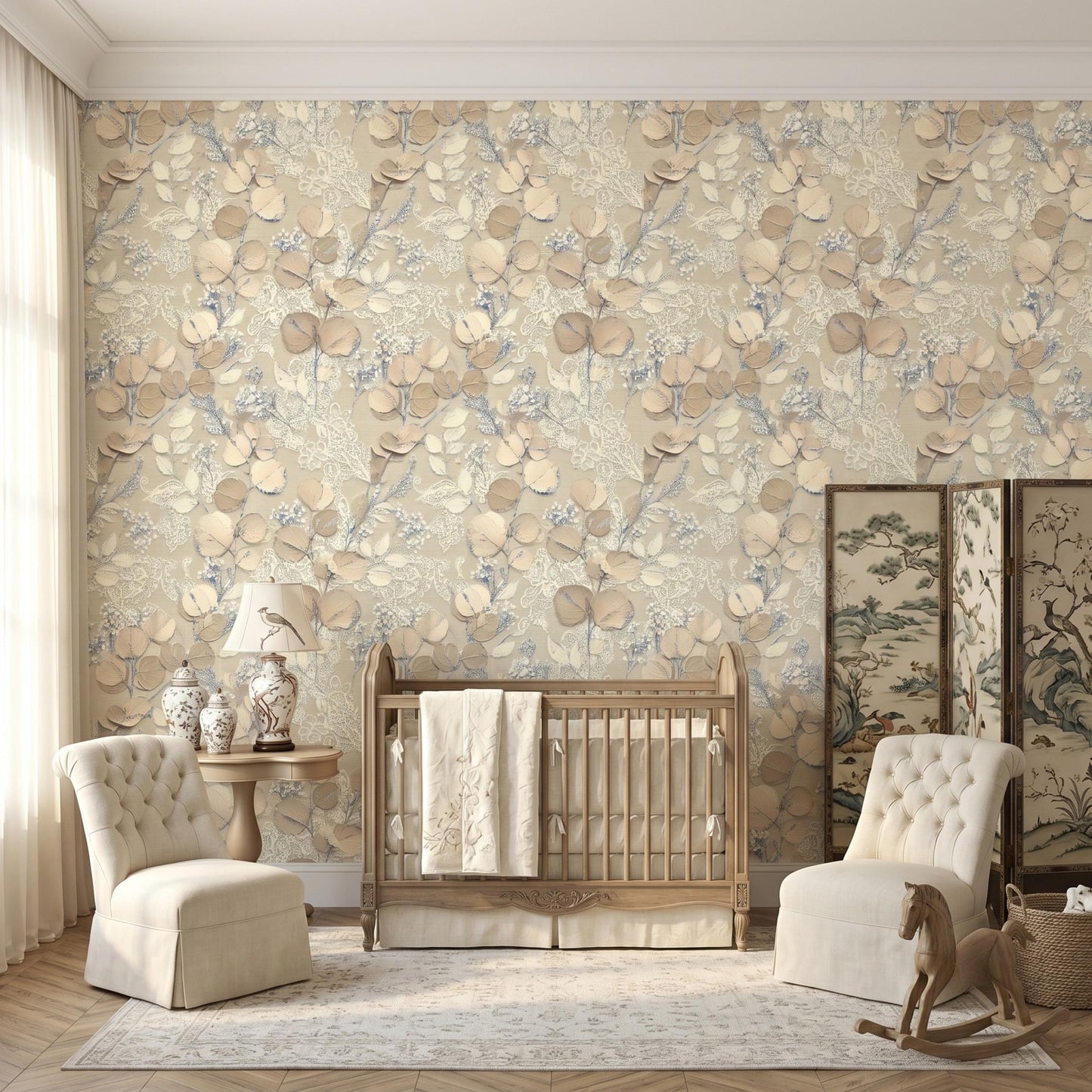 Neutral Botanical Wallpaper, 3D Effect Floral Wall Mural, Beige Leaf Peel and Stick Wallpaper, Elegant Living Room Decor-WP0132
