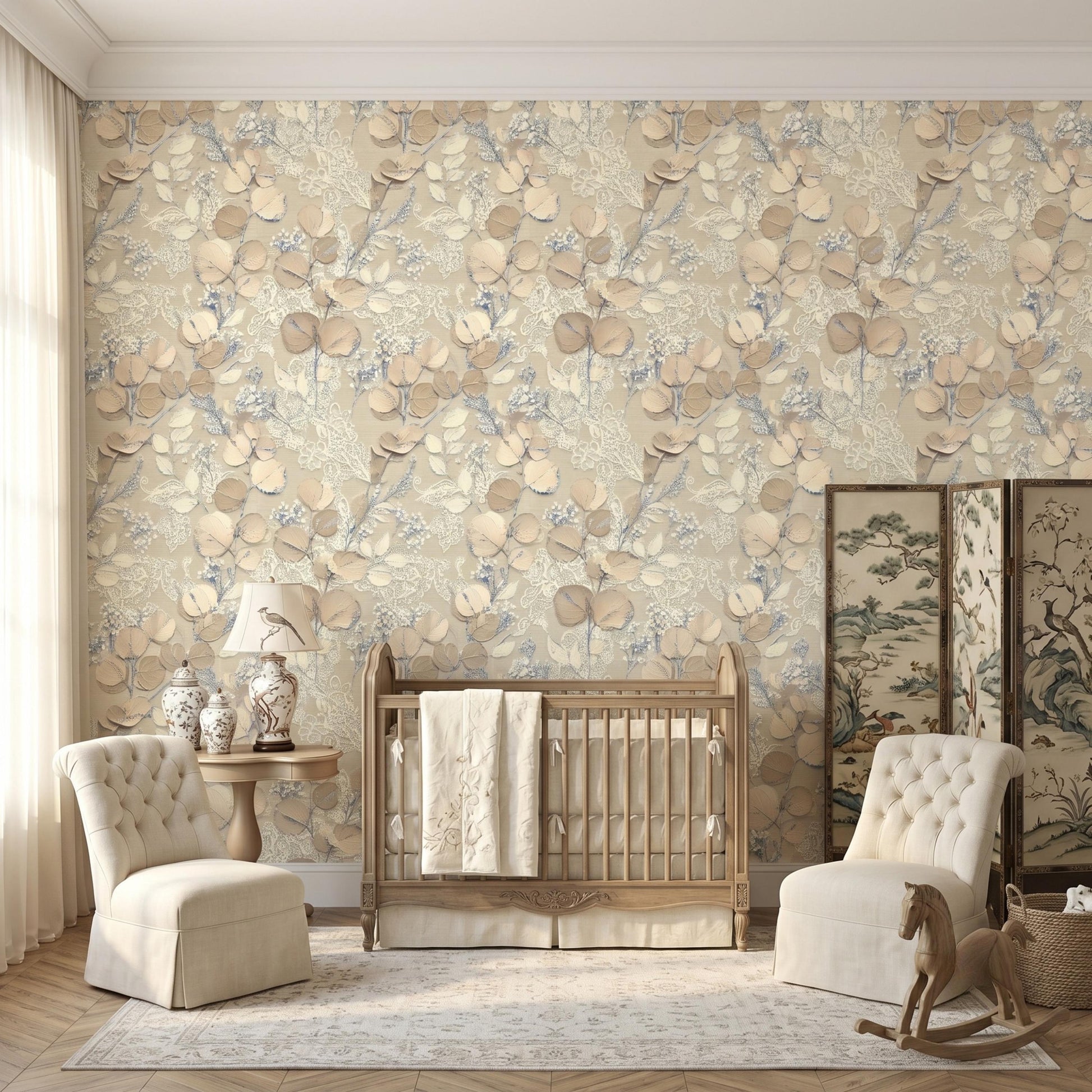 Neutral Botanical Wallpaper, 3D Effect Floral Wall Mural, Beige Leaf Peel and Stick Wallpaper, Elegant Living Room Decor-WP0132