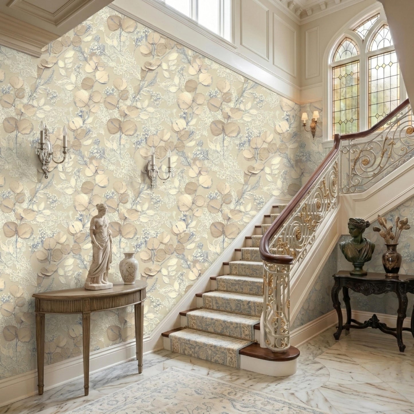 Neutral Botanical Wallpaper, 3D Effect Floral Wall Mural, Beige Leaf Peel and Stick Wallpaper, Elegant Living Room Decor-WP0132