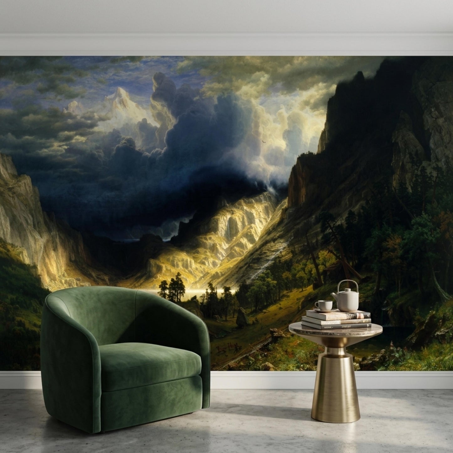 Classic Landscape Wallpaper Mural | Vintage Mountain Oil Painting Wall Decor Peel and Stick-WP0106