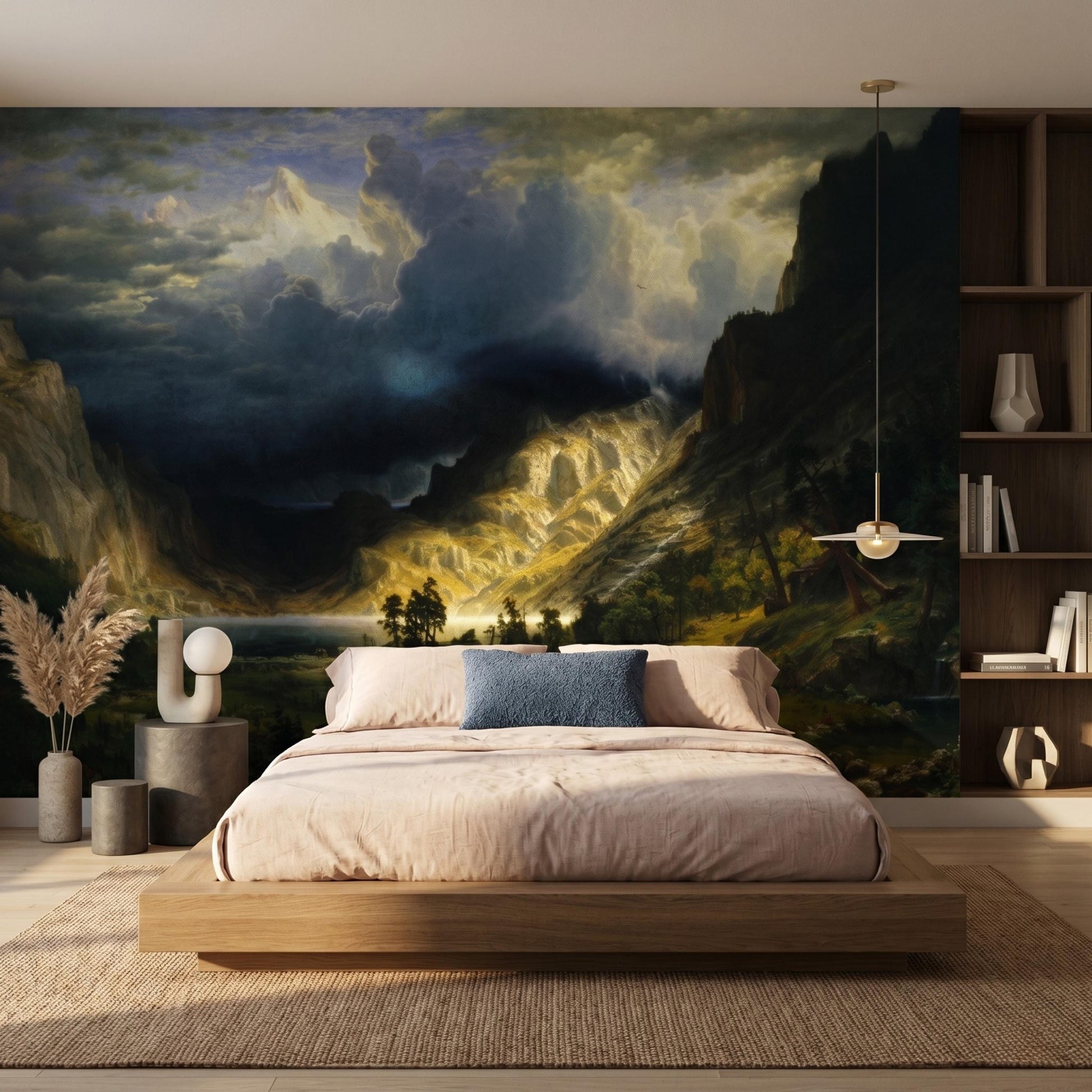 Classic Landscape Wallpaper Mural | Vintage Mountain Oil Painting Wall Decor Peel and Stick-WP0106