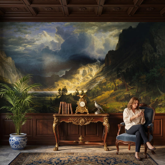 Classic Landscape Wallpaper Mural | Vintage Mountain Oil Painting Wall Decor Peel and Stick-WP0106