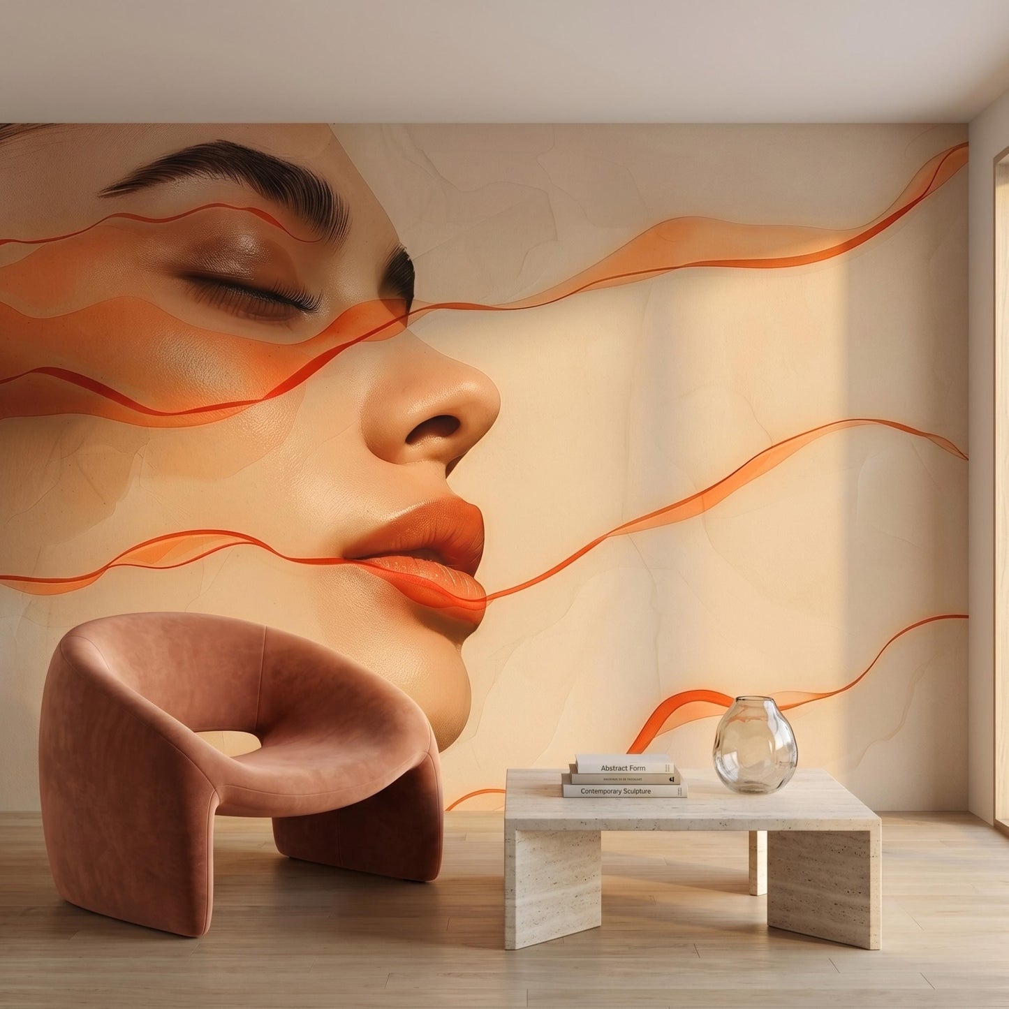 Abstract Female Portrait Modern Wall Mural, Beauty Salon Decor, Aesthetic Studio Wallpaper, Minimalist Makeup Room Art-WP0138