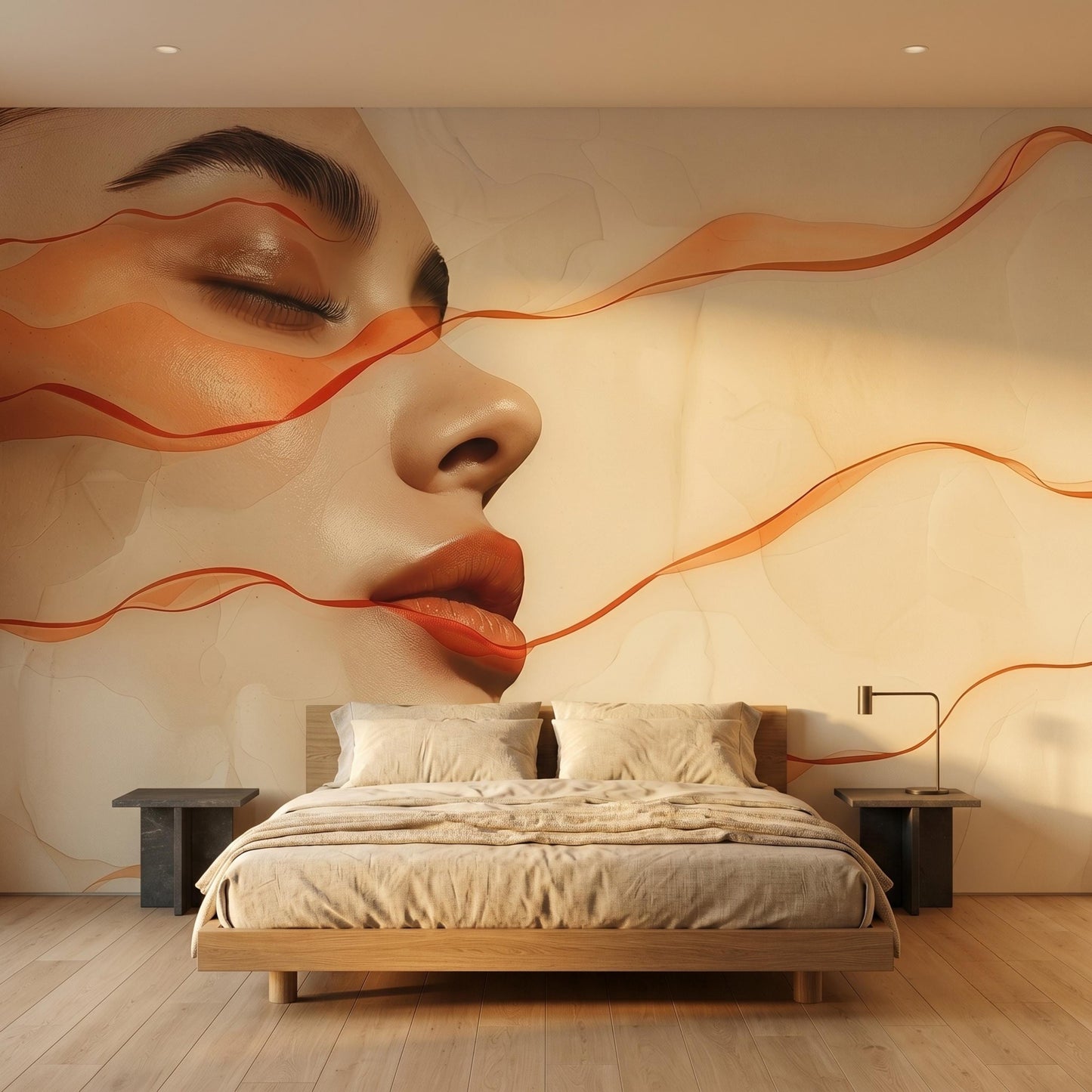 Abstract Female Portrait Modern Wall Mural, Beauty Salon Decor, Aesthetic Studio Wallpaper, Minimalist Makeup Room Art-WP0138