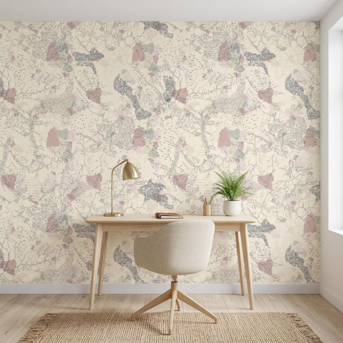 Vintage Abstract Map Wallpaper Peel and Stick, Pastel Cartography Wall Mural, Neutral Boho Room Decor, Removable Topography Wallpaper-WP0107