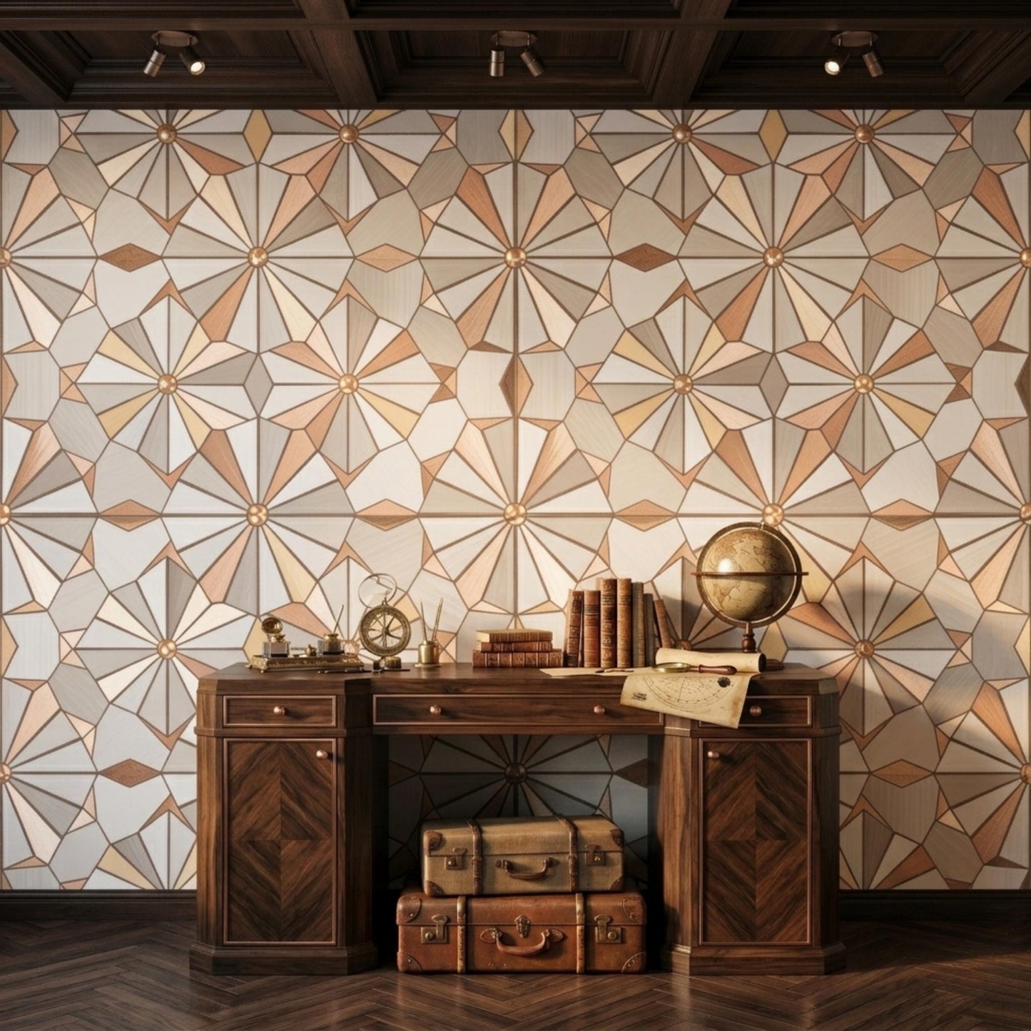 Tan Art Deco Geometric Wood Style Wallpaper, Neutral Mid Century 3D Mural, Earth Tone Peel and Stick Wall Decor for Home Office-WP0111