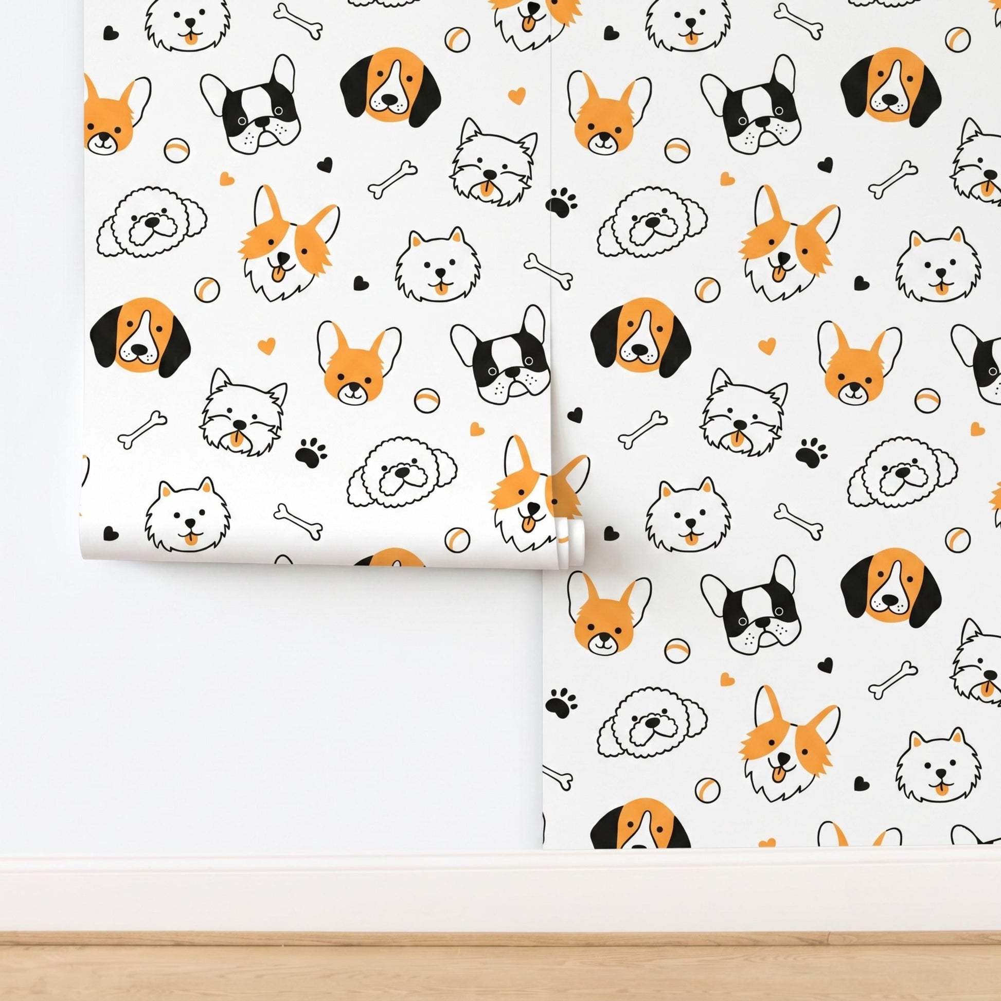Cute Dog Peel and Stick Wallpaper, Puppy Pattern Nursery Decor, Removable Kids Room Wall Mural-WP0143