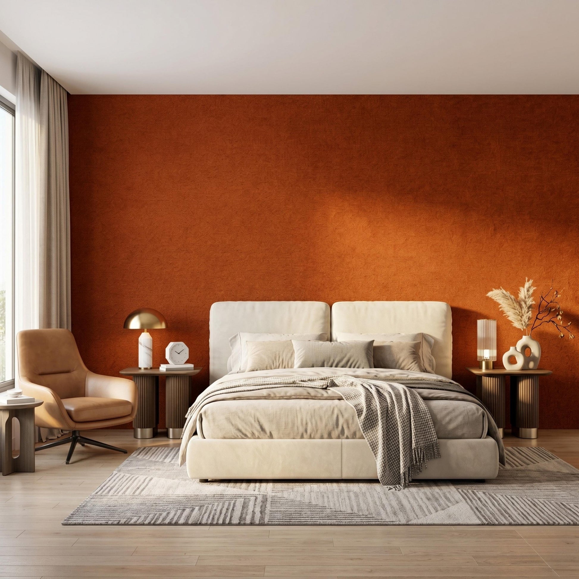 Terracotta Burnt Orange Textured Peel and Stick Wallpaper, French Provincial Wall Decor, Vintage Aesthetic Room Mural, Rustic Office-WP0113