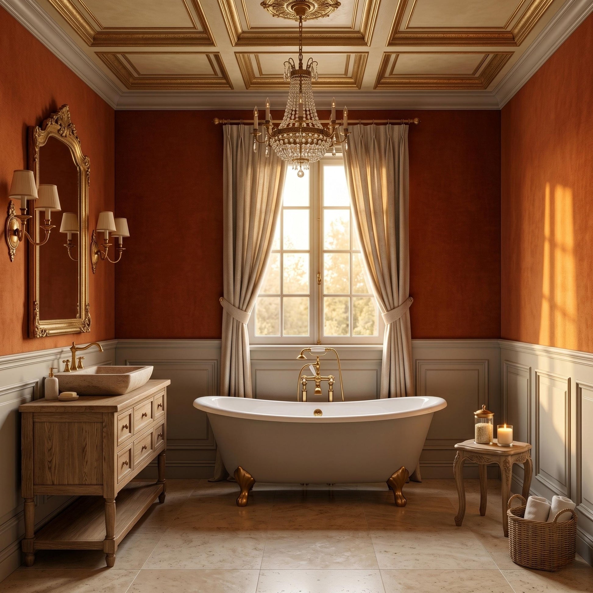 Terracotta Burnt Orange Textured Peel and Stick Wallpaper, French Provincial Wall Decor, Vintage Aesthetic Room Mural, Rustic Office-WP0113