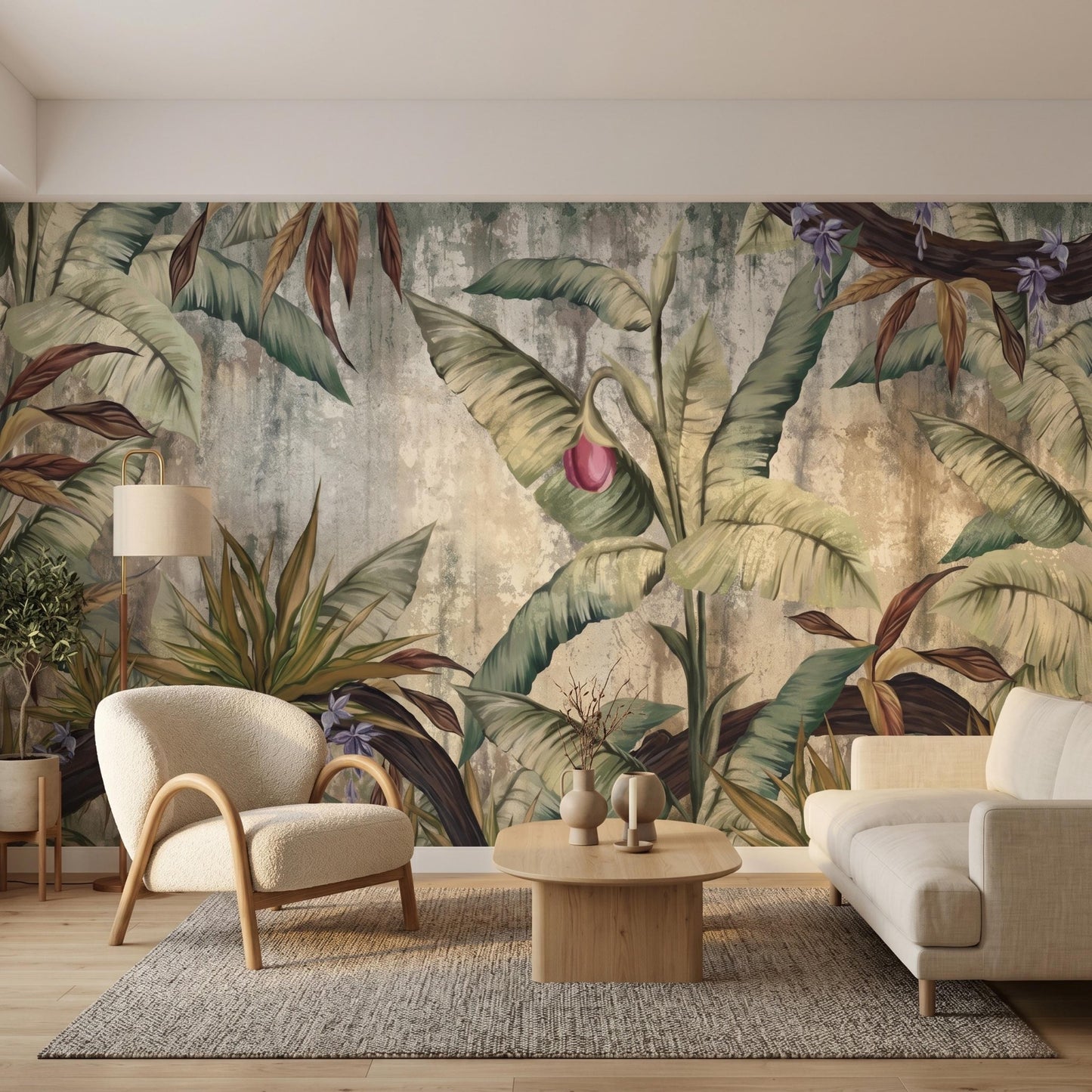 Sage Green Vintage Botanical Wall Mural: Large Tropical Leaf Wallpape-WP0115