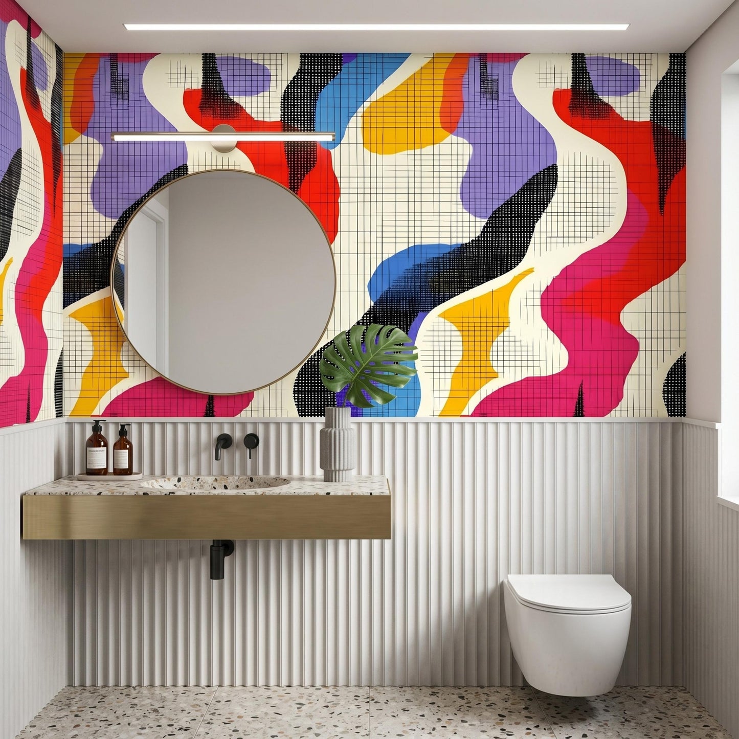 Colorful Abstract Pop Art Wallpaper, Peel and Stick Retro Wall Mural, Funky Memphis Design Room Decor-WP0146
