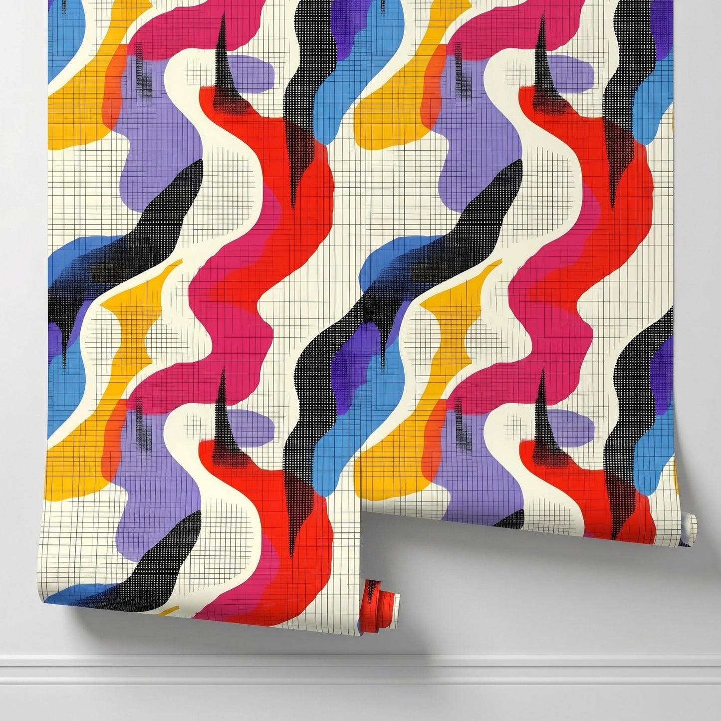 Colorful Abstract Pop Art Wallpaper, Peel and Stick Retro Wall Mural, Funky Memphis Design Room Decor-WP0146