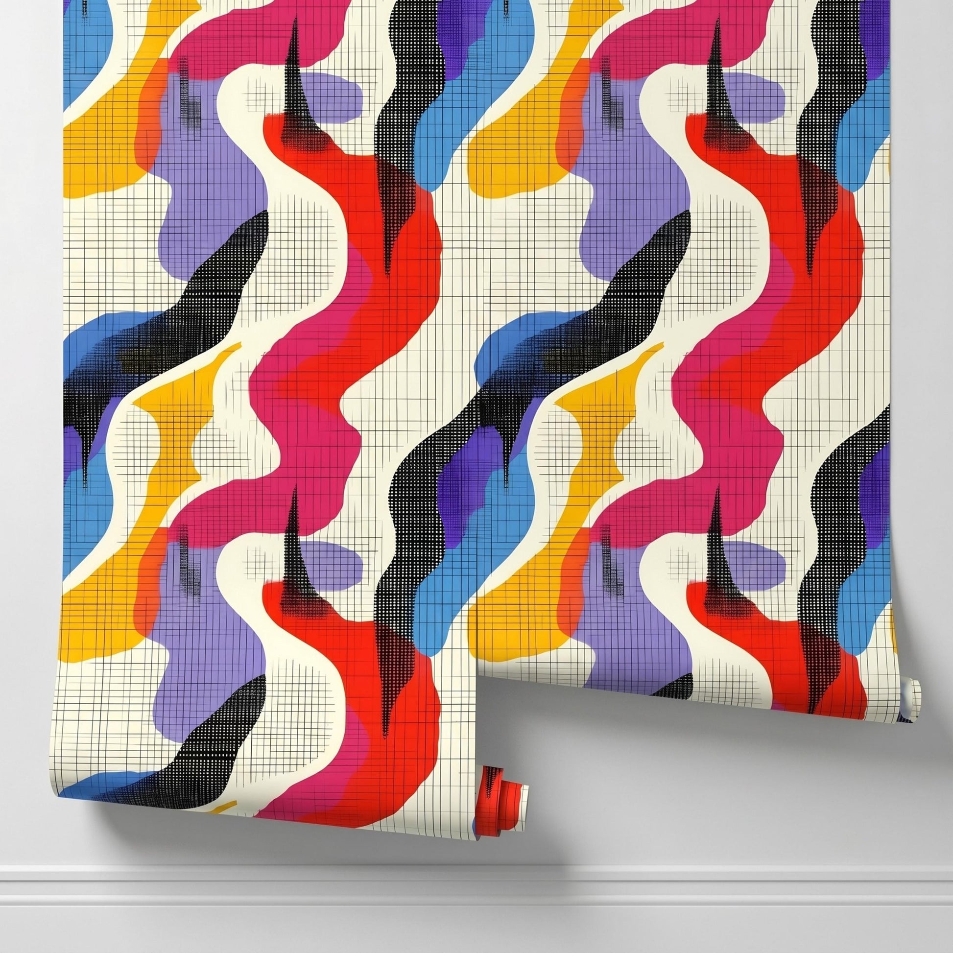 Colorful Abstract Pop Art Wallpaper, Peel and Stick Retro Wall Mural, Funky Memphis Design Room Decor-WP0146