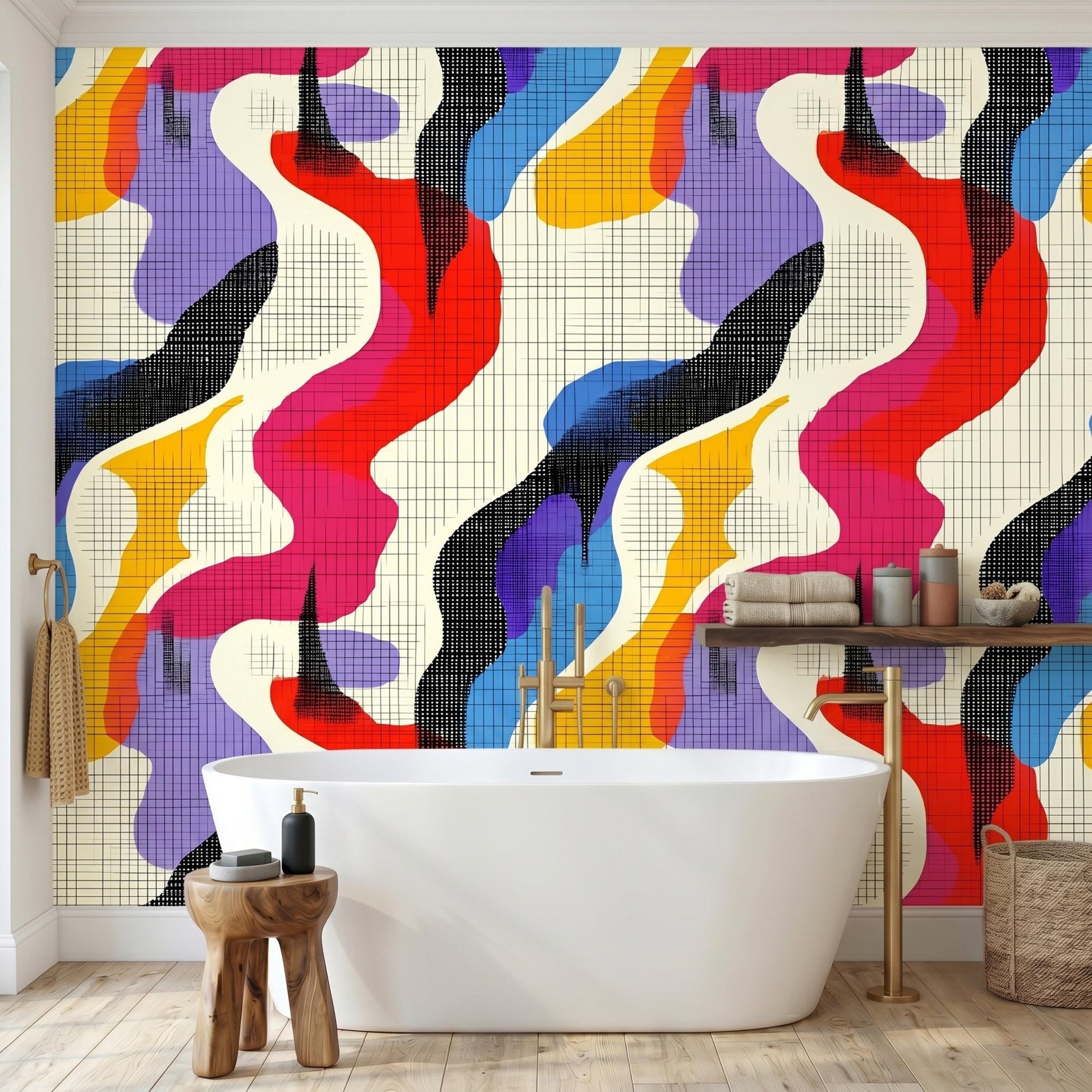 Colorful Abstract Pop Art Wallpaper, Peel and Stick Retro Wall Mural, Funky Memphis Design Room Decor-WP0146