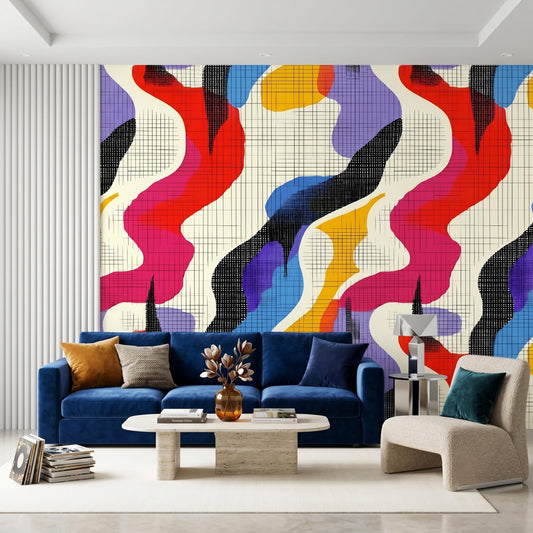 Colorful Abstract Pop Art Wallpaper, Peel and Stick Retro Wall Mural, Funky Memphis Design Room Decor-WP0146