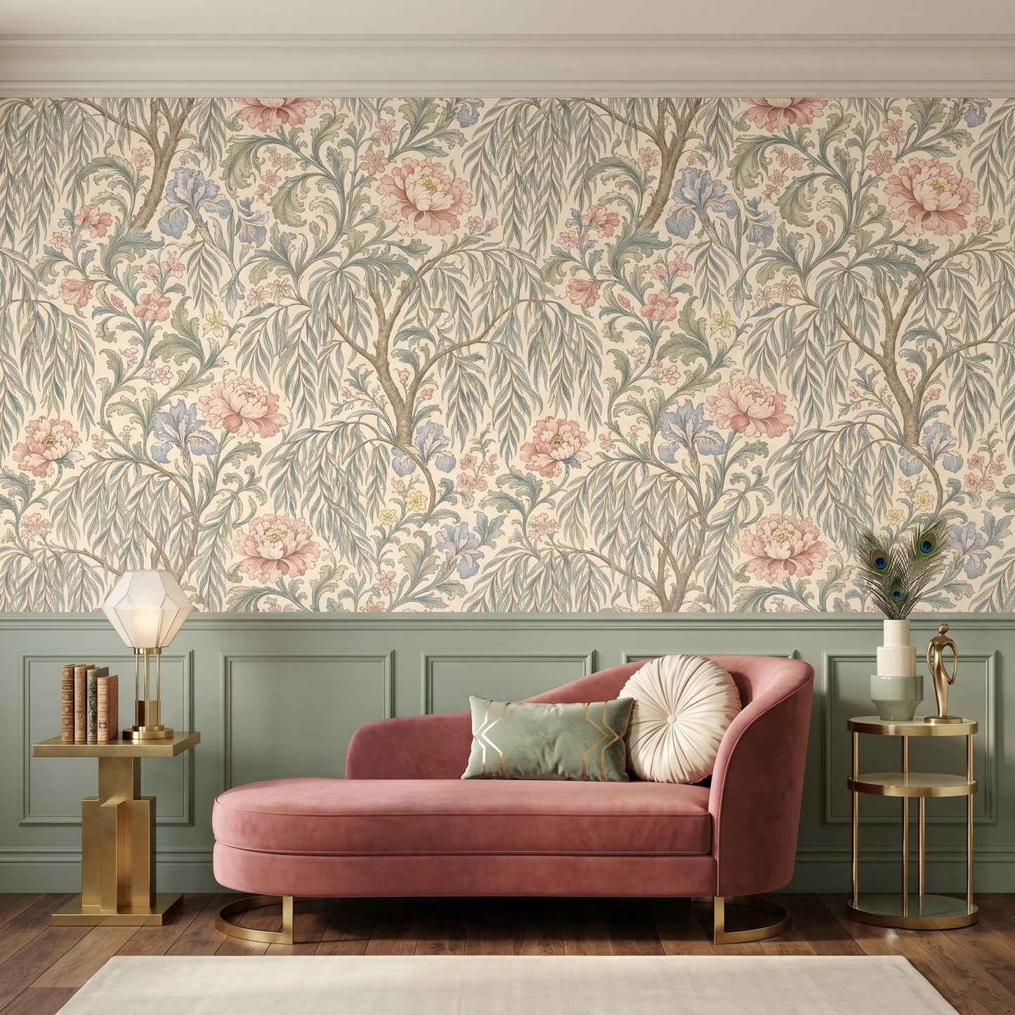 Vintage Floral Peel and Stick Wallpaper, Botanical William Morris Style Removable Wall Mural-WP0148