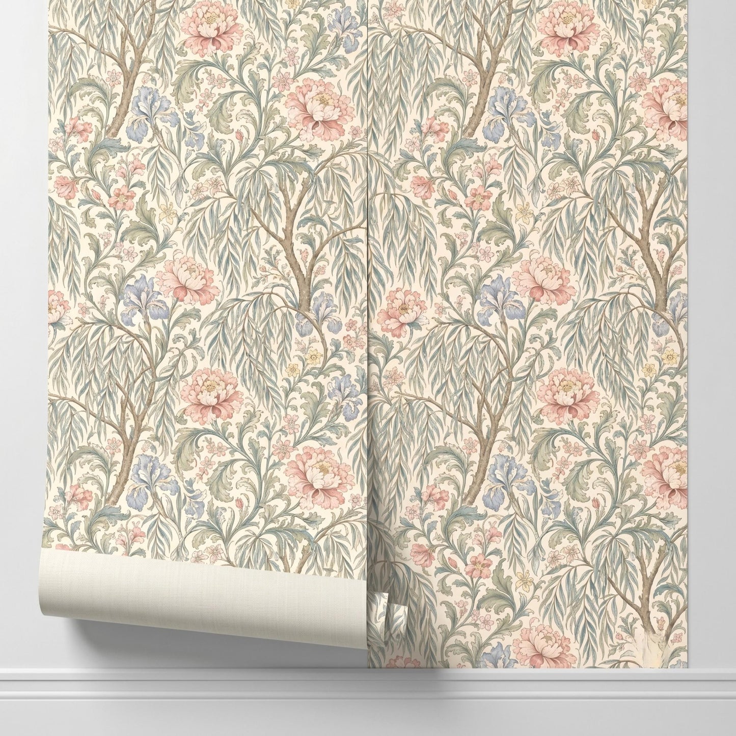 Vintage Floral Peel and Stick Wallpaper, Botanical William Morris Style Removable Wall Mural-WP0148