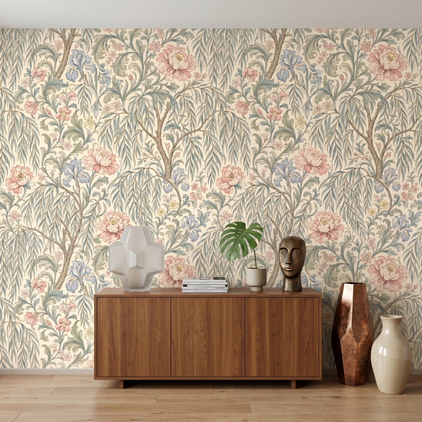 Vintage Floral Peel and Stick Wallpaper, Botanical William Morris Style Removable Wall Mural-WP0148