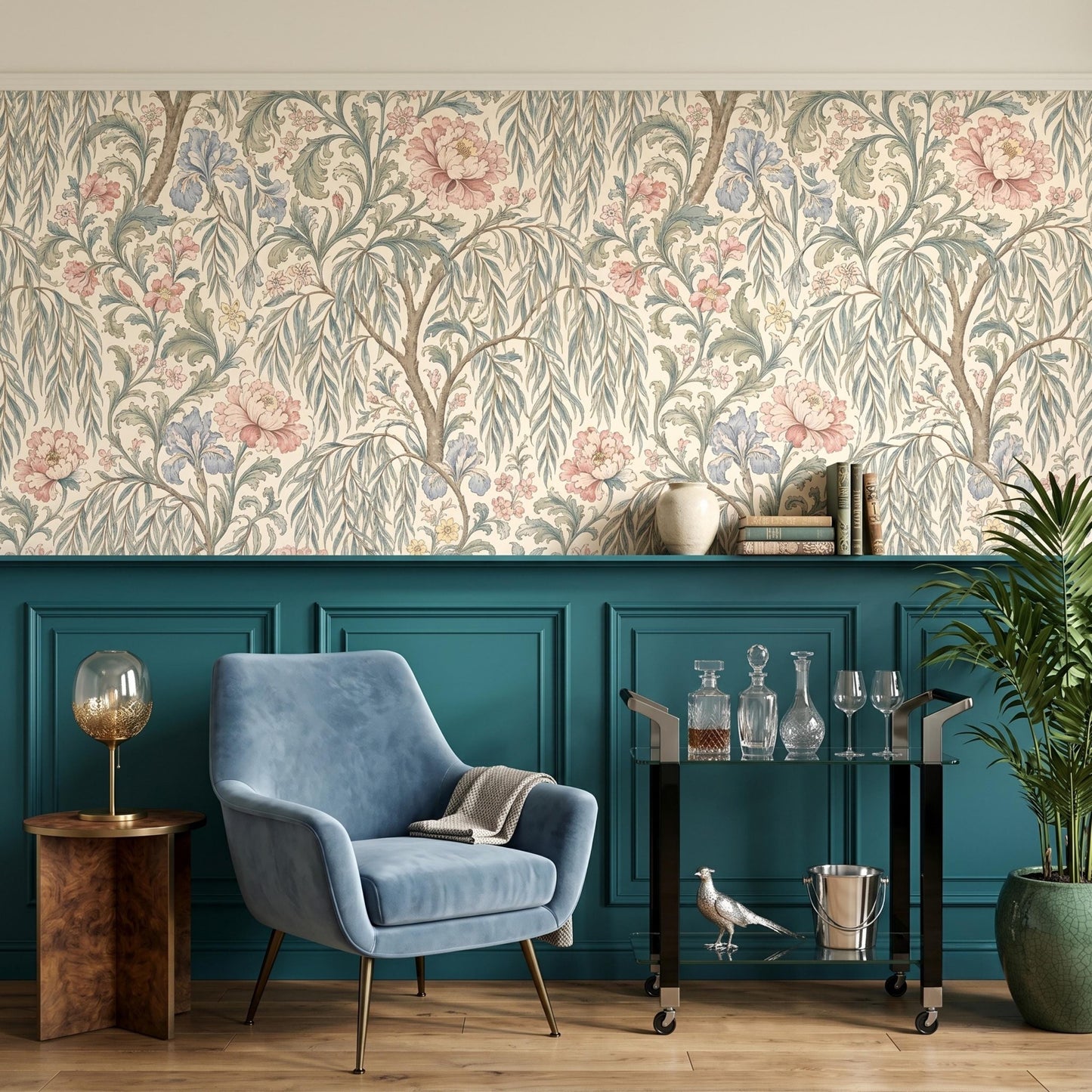 Vintage Floral Peel and Stick Wallpaper, Botanical William Morris Style Removable Wall Mural-WP0148