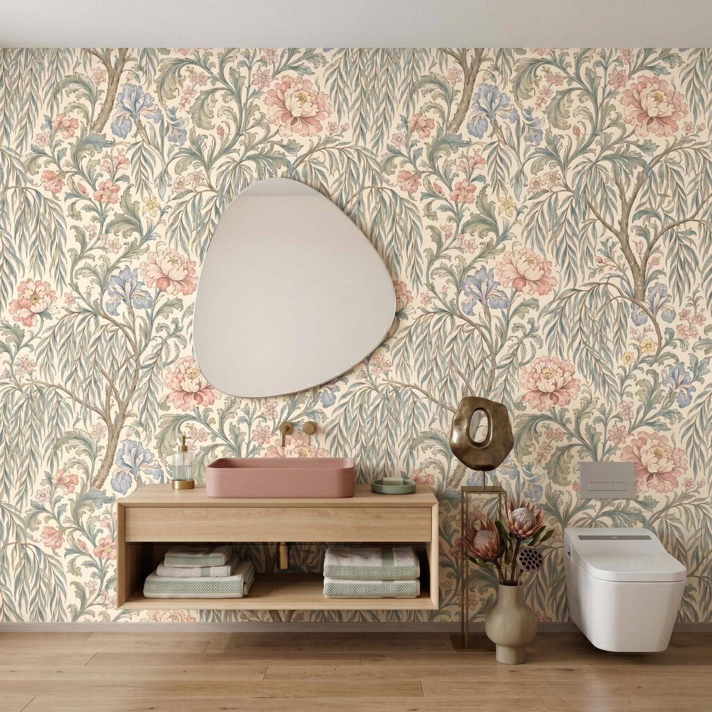 Vintage Floral Peel and Stick Wallpaper, Botanical William Morris Style Removable Wall Mural-WP0148