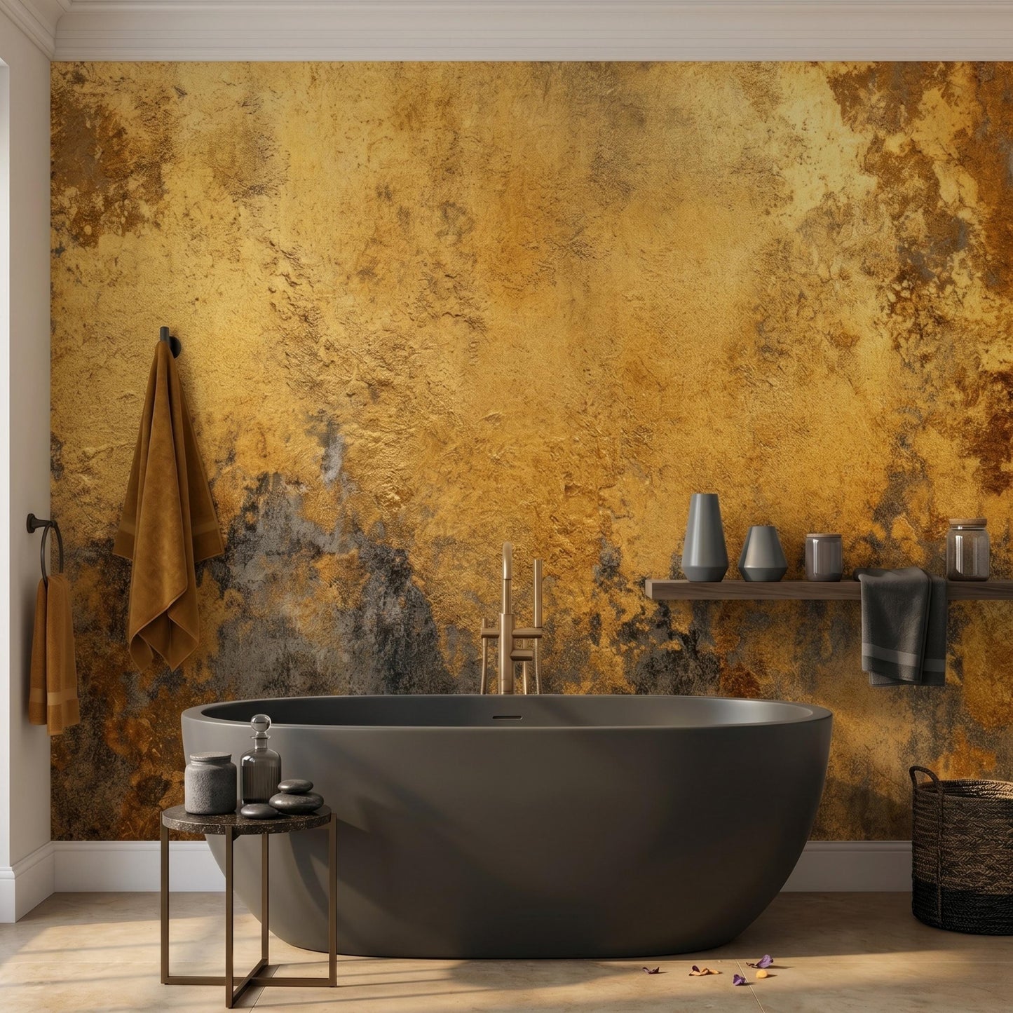 Abstract Gold Industrial Wallpaper, Peel and Stick Wabi Sabi Wall Mural, Luxury Metallic Grunge Decor, Modern Living Room Art-WP0151