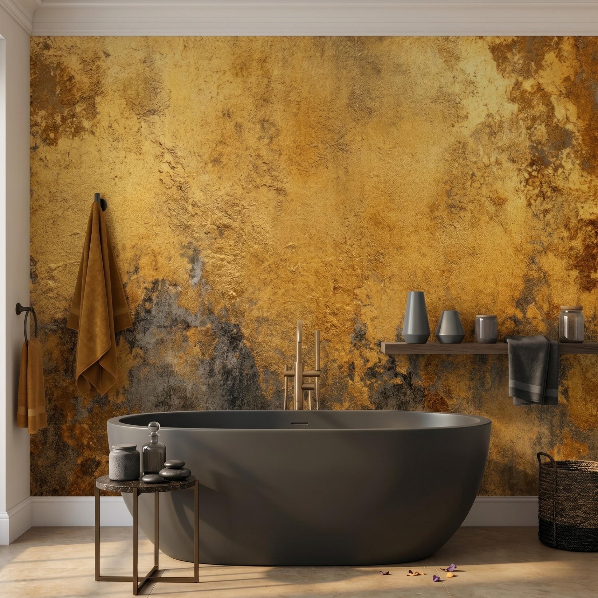 Abstract Gold Industrial Wallpaper, Peel and Stick Wabi Sabi Wall Mural, Luxury Metallic Grunge Decor, Modern Living Room Art-WP0151