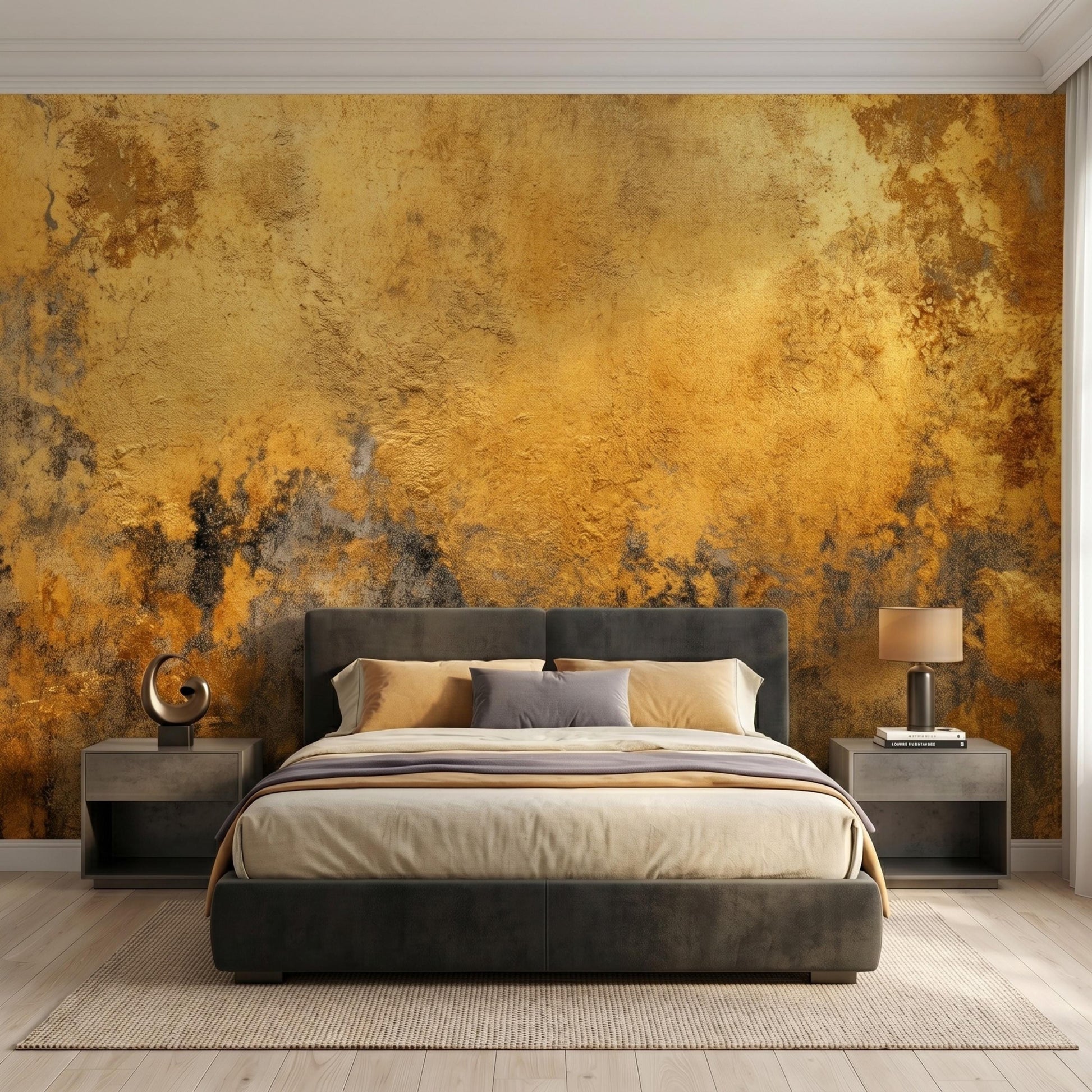 Abstract Gold Industrial Wallpaper, Peel and Stick Wabi Sabi Wall Mural, Luxury Metallic Grunge Decor, Modern Living Room Art-WP0151