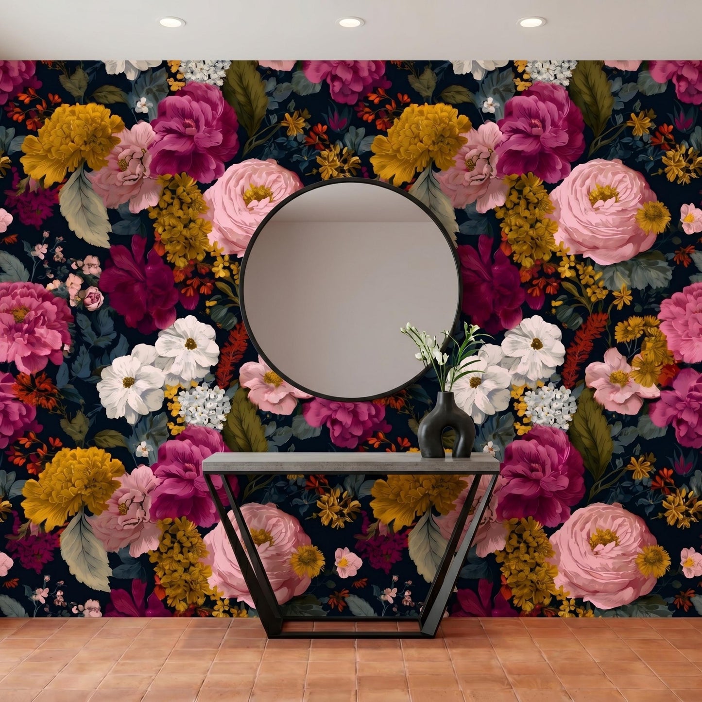 Dark Floral Wallpaper Peel and Stick, Moody Botanical Wall Mural, Vintage Peony Wallpaper, Dark Academia Decor, Removable Floral-WP0120
