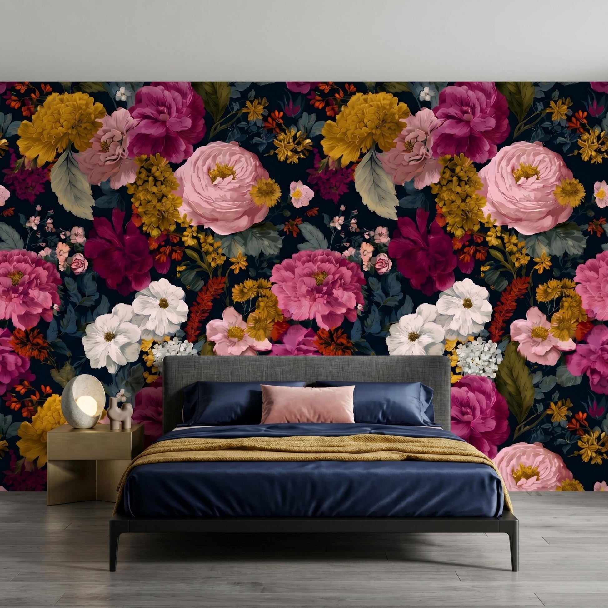 Dark Floral Wallpaper Peel and Stick, Moody Botanical Wall Mural, Vintage Peony Wallpaper, Dark Academia Decor, Removable Floral-WP0120